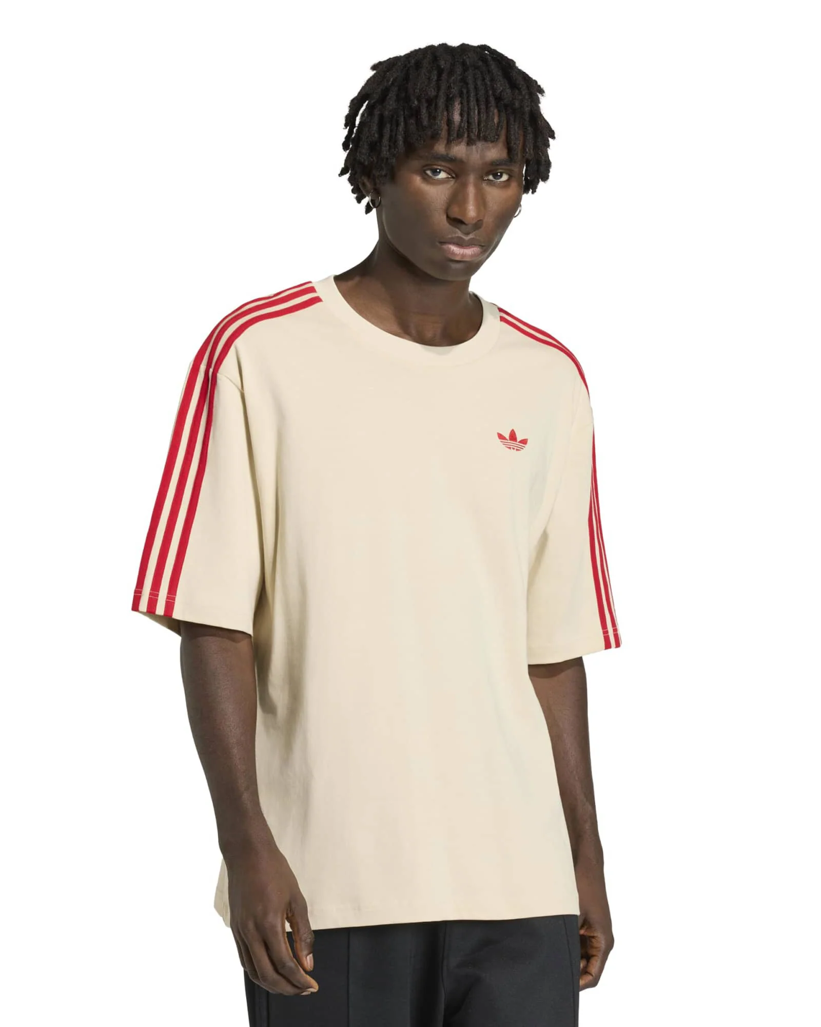 Adidas 3-Stripes Tee - Crystal Linen / Better Scarlet