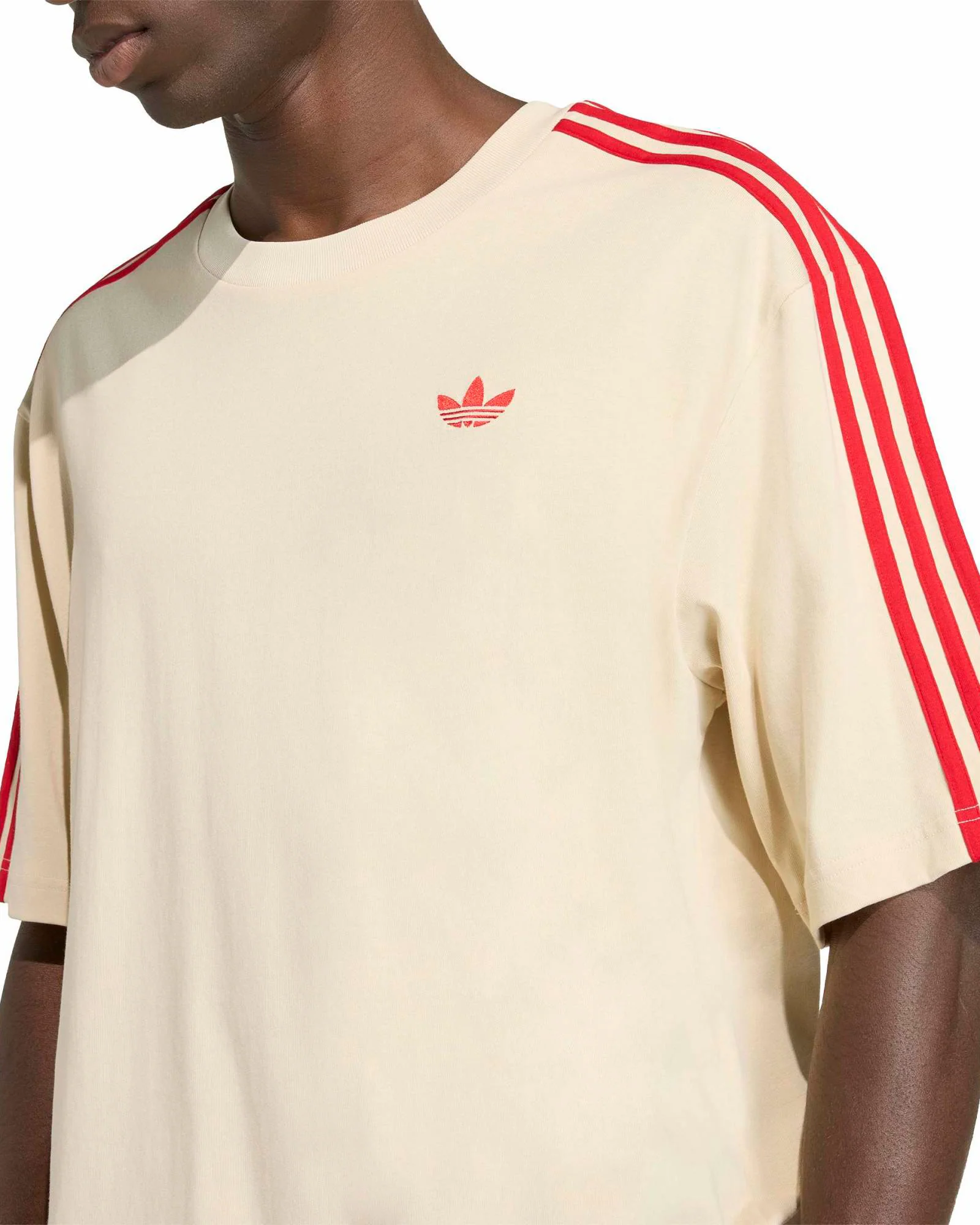 Adidas 3-Stripes Tee - Crystal Linen / Better Scarlet - Image 2