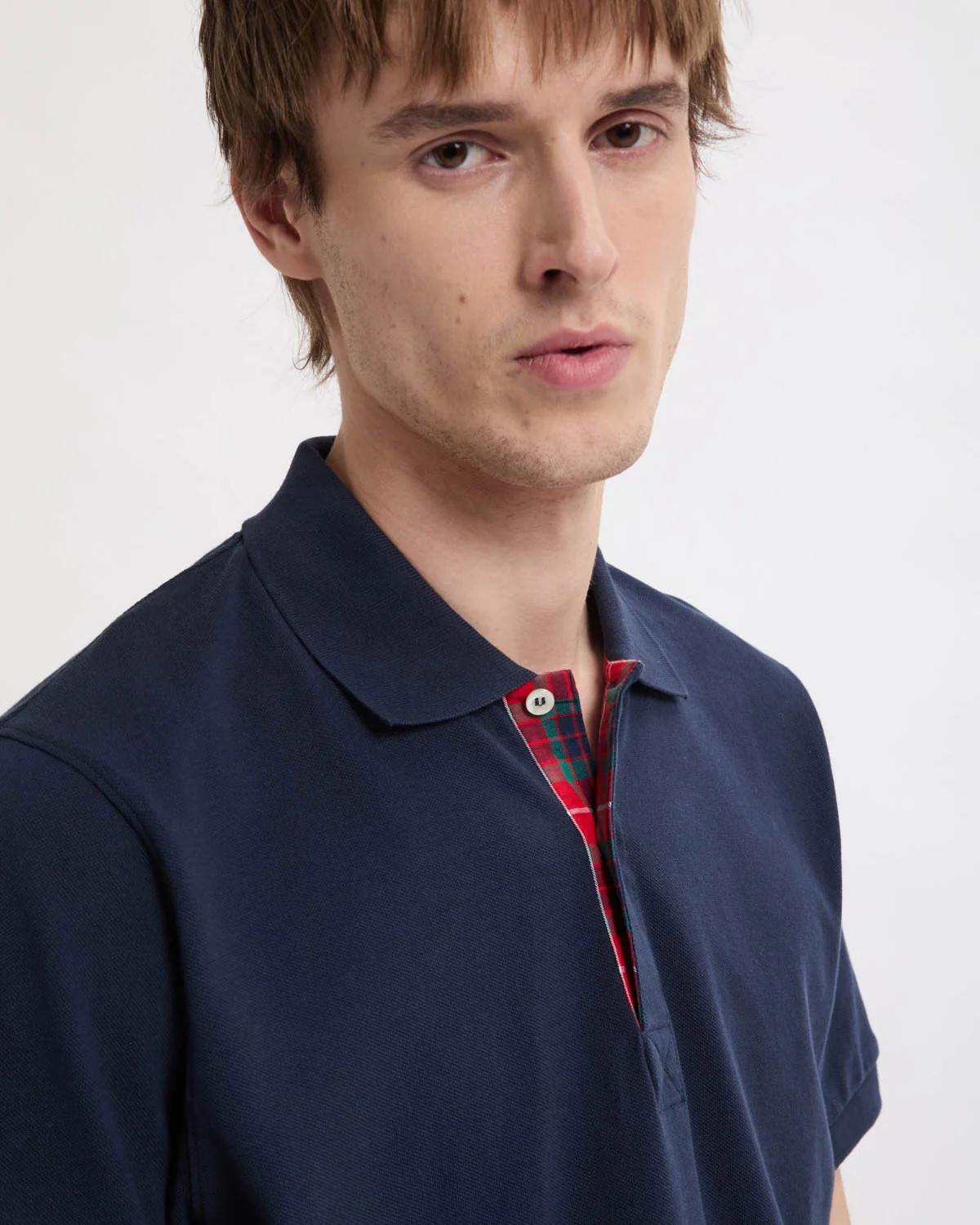 Baracuta Tartan Placket Polo Shirt - Navy - Image 3
