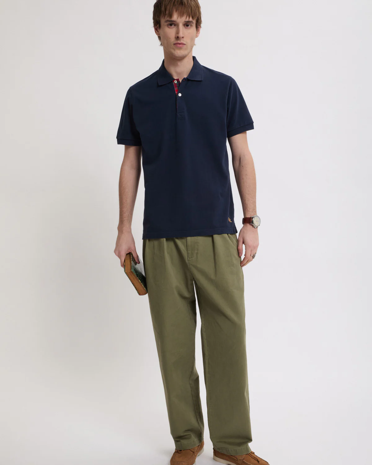 Baracuta Tartan Placket Polo Shirt - Navy - Image 4
