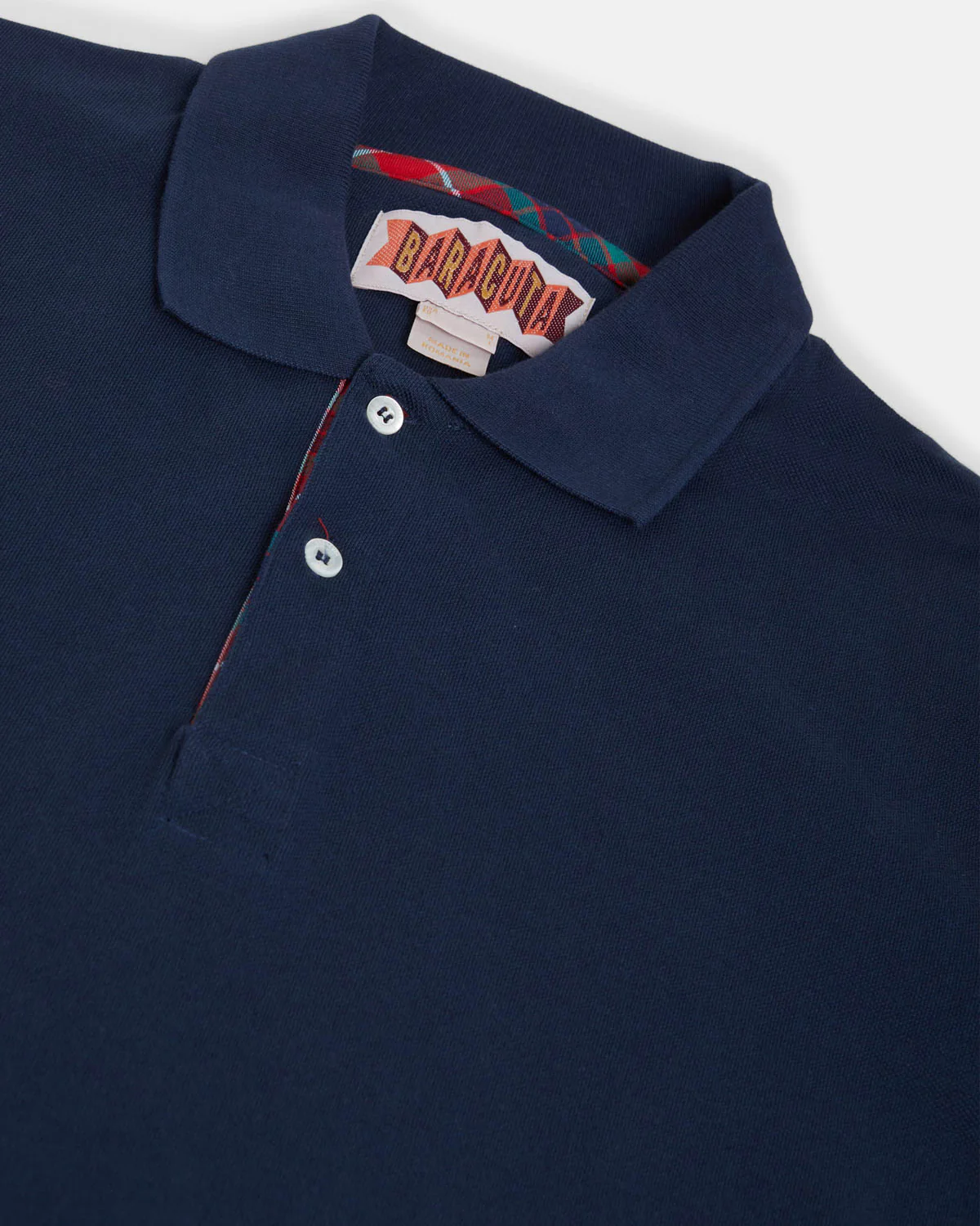 Baracuta Tartan Placket Polo Shirt - Navy - Image 6