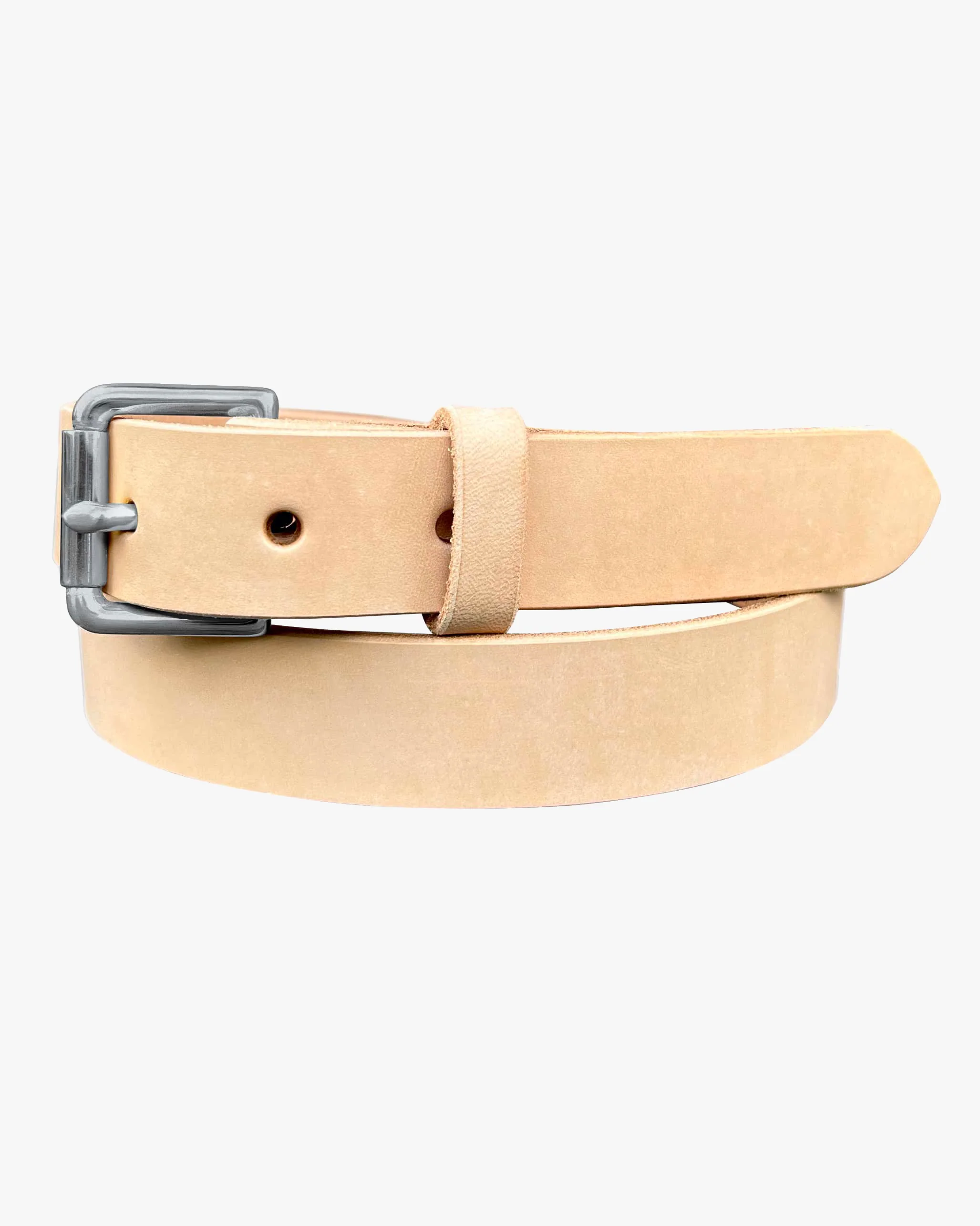 Barnes and Moore Slim Roller Harness Leather Belt - Natural / Nickel