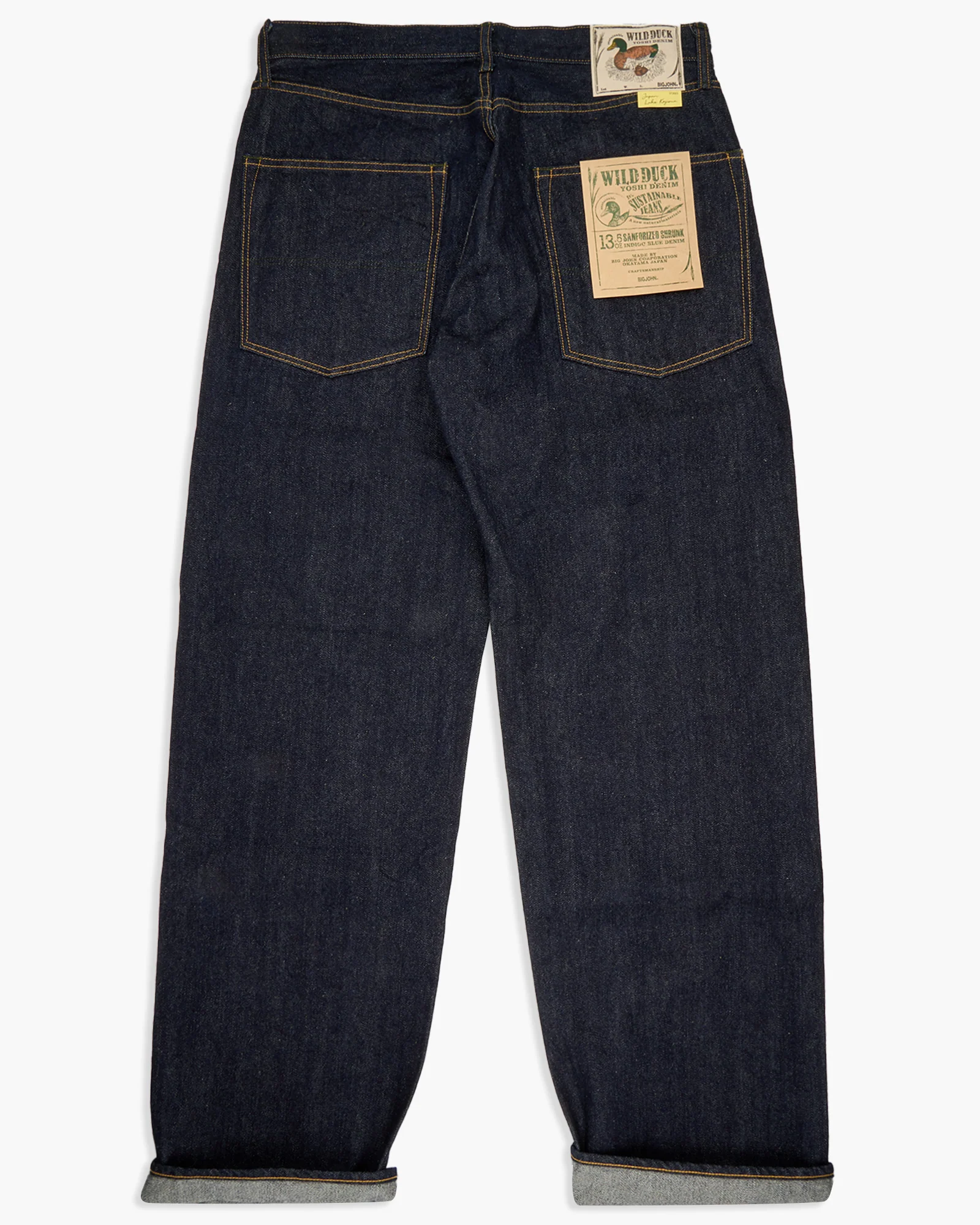 Big John Green Label M1011RC Wild Duck Yoshi Denim Wide Straight Selvedge Jeans - Indigo Onewash - Image 13