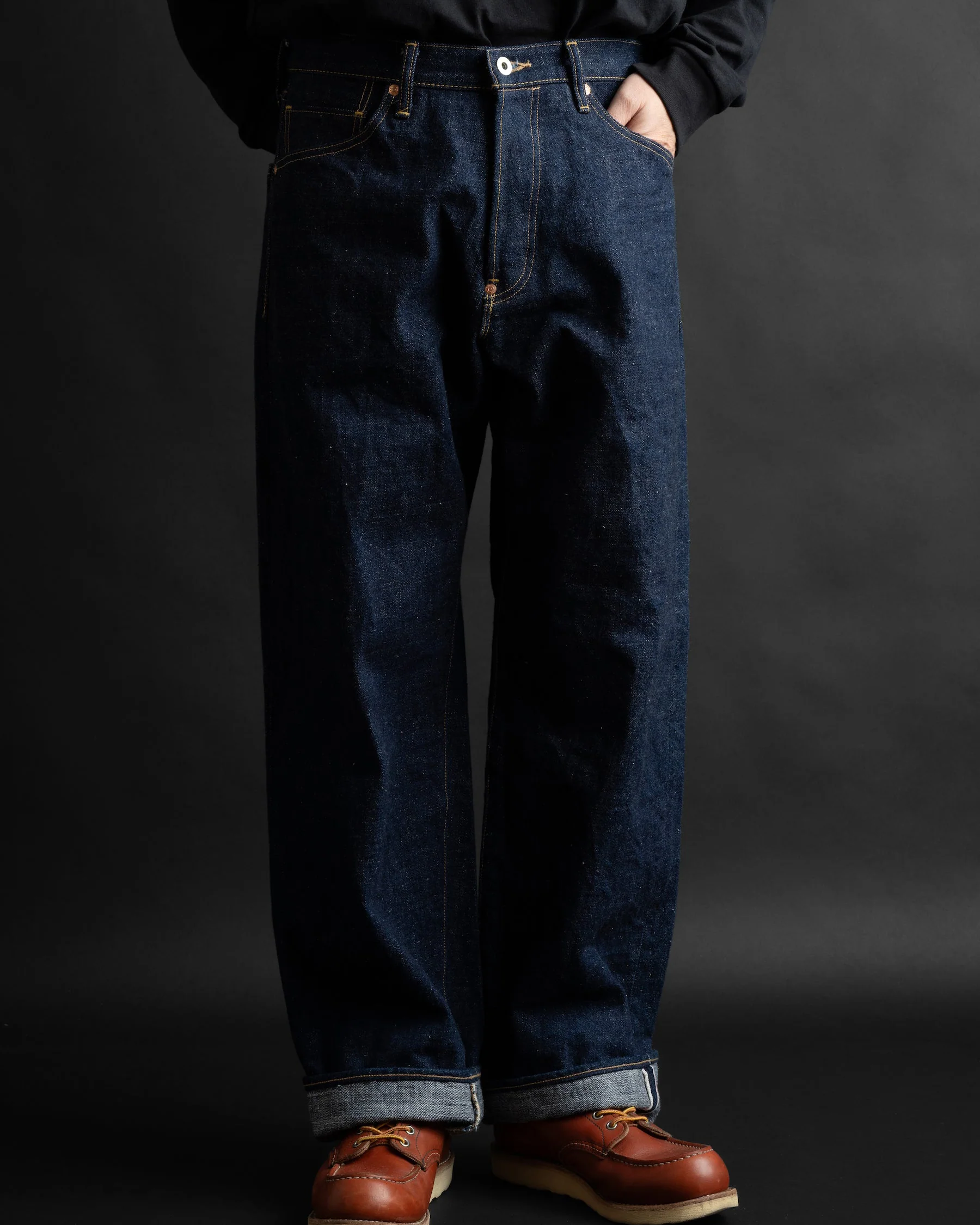 Big John Green Label M1012RC Wild Duck Wide Straight Selvedge Jeans - Indigo Onewash - Image 2
