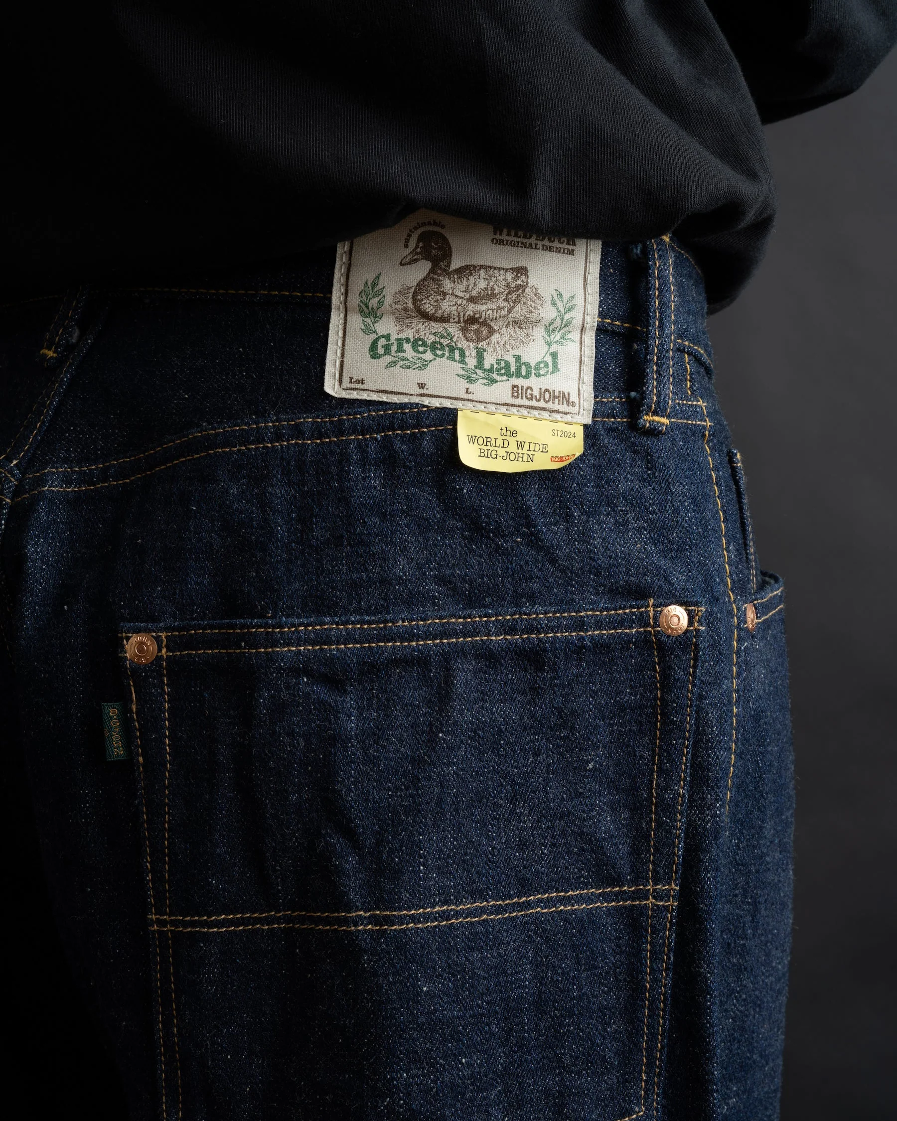Big John Green Label M1012RC Wild Duck Wide Straight Selvedge Jeans - Indigo Onewash - Image 3