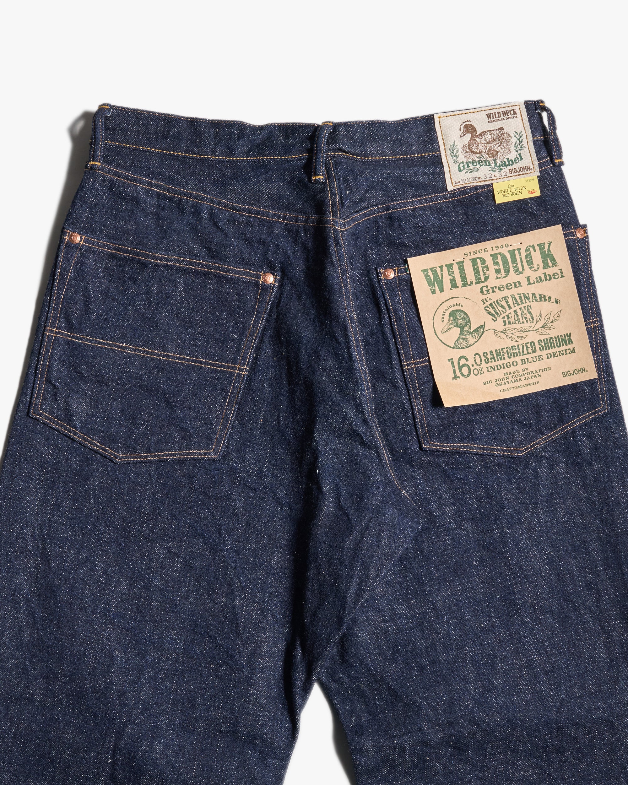 Big John Green Label M1012RC Wild Duck Wide Straight Selvedge Jeans - Indigo Onewash - Image 8