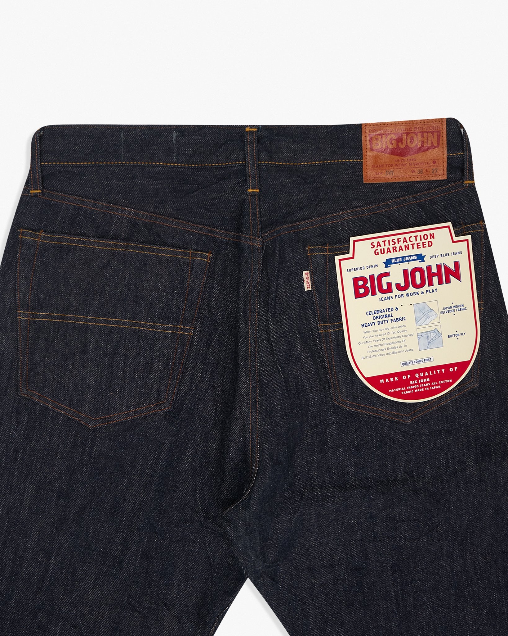 Big John M114J Ivy Tapered Fit Cropped Selvedge Mens Jeans - Indigo One Wash - Image 6