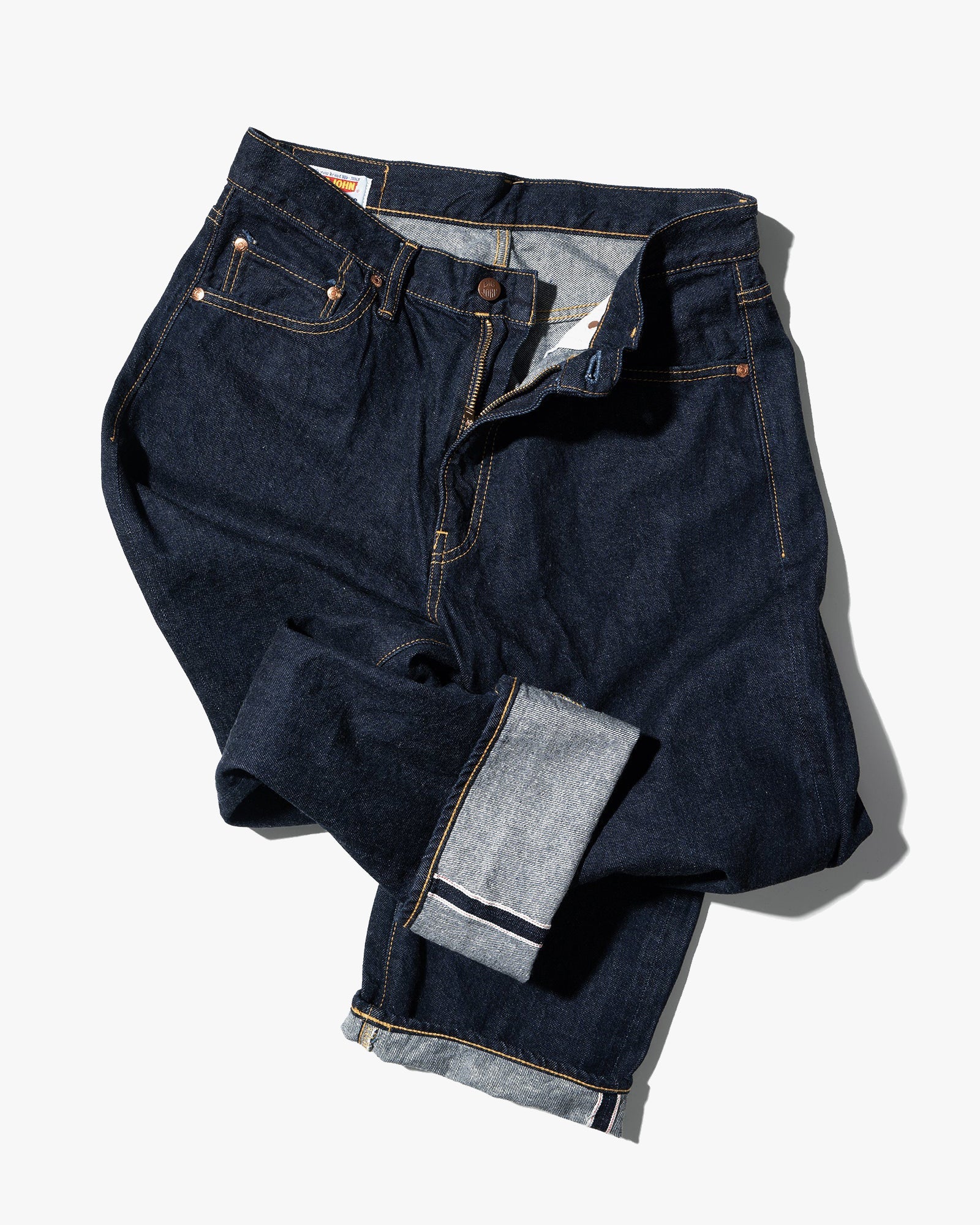 Big John M102SL Vintage 60's Classic Straight Selvedge Mens Jeans - Indigo Long Wash - Image 9