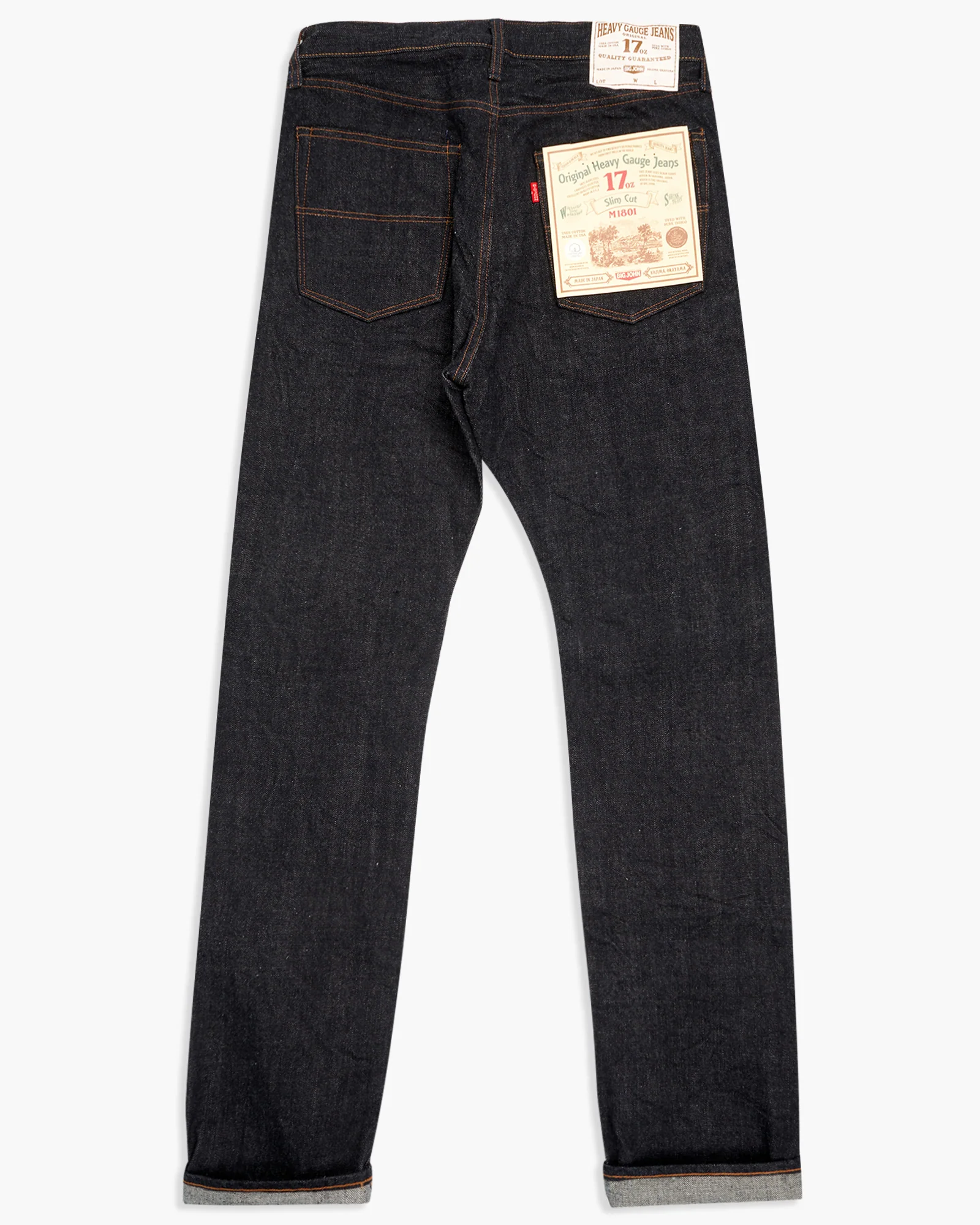Big John M1801 17oz Heavy Gauge Slim Fit Selvedge Mens Jeans - Indigo One Wash - Image 3