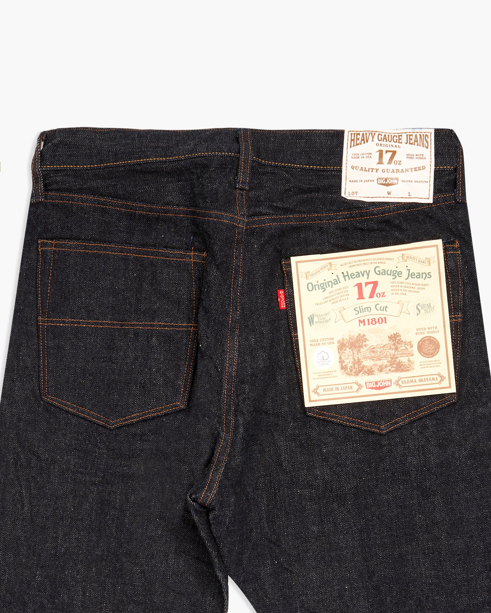 Big John M1801 17oz Heavy Gauge Slim Fit Selvedge Mens Jeans - Indigo One Wash - Image 5