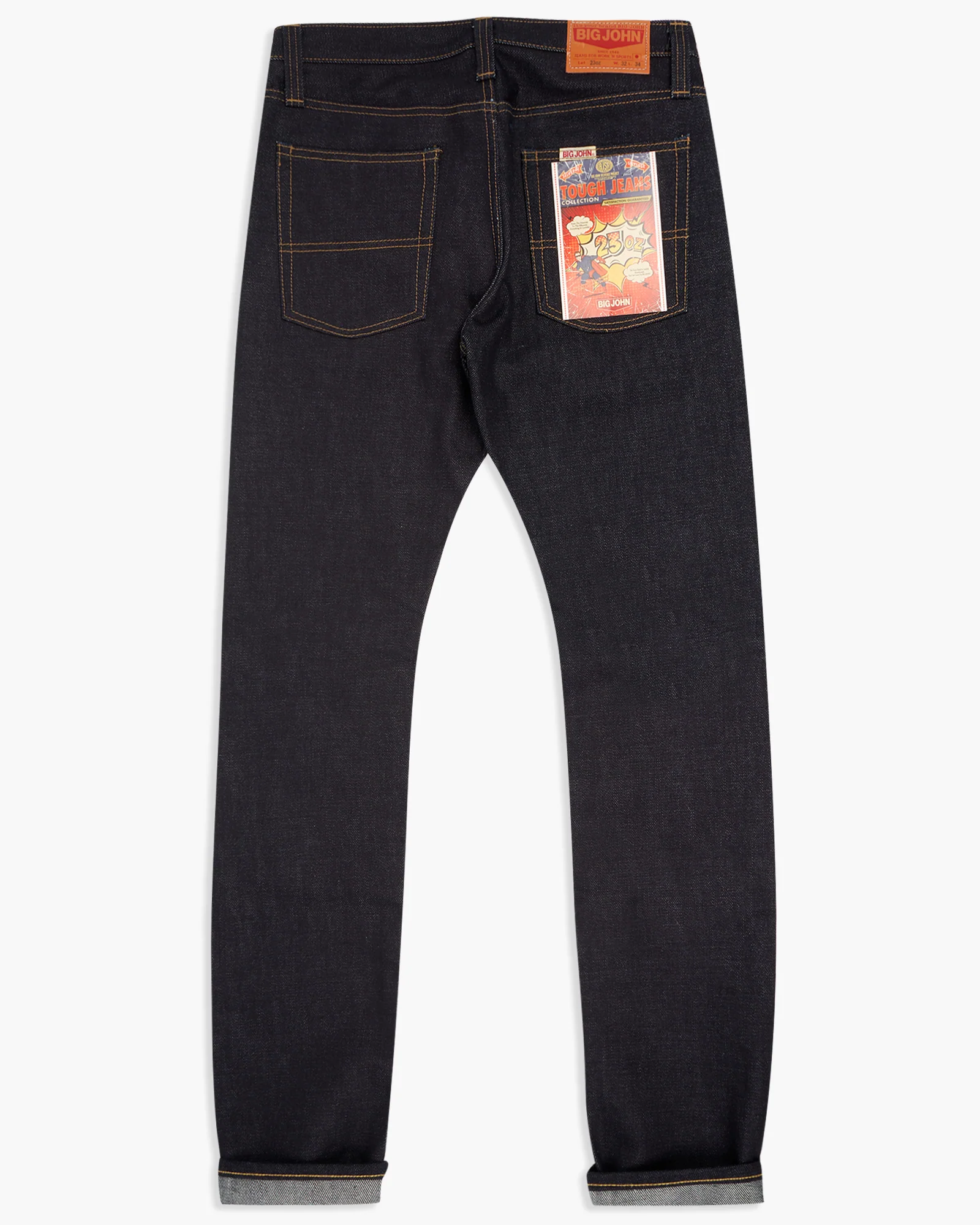 Big John M106G Tough 23oz Slim Tapered Selvedge Mens Jeans - Unwashed - Image 3