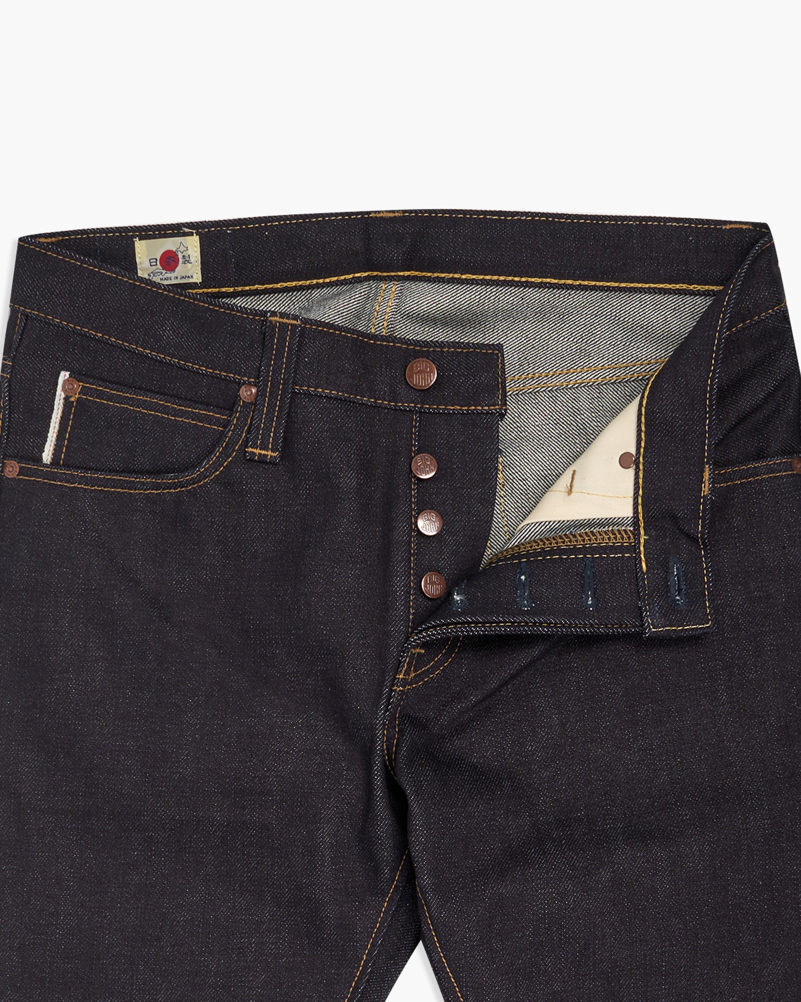Big John M106G Tough 23oz Slim Tapered Selvedge Mens Jeans - Unwashed - Image 5