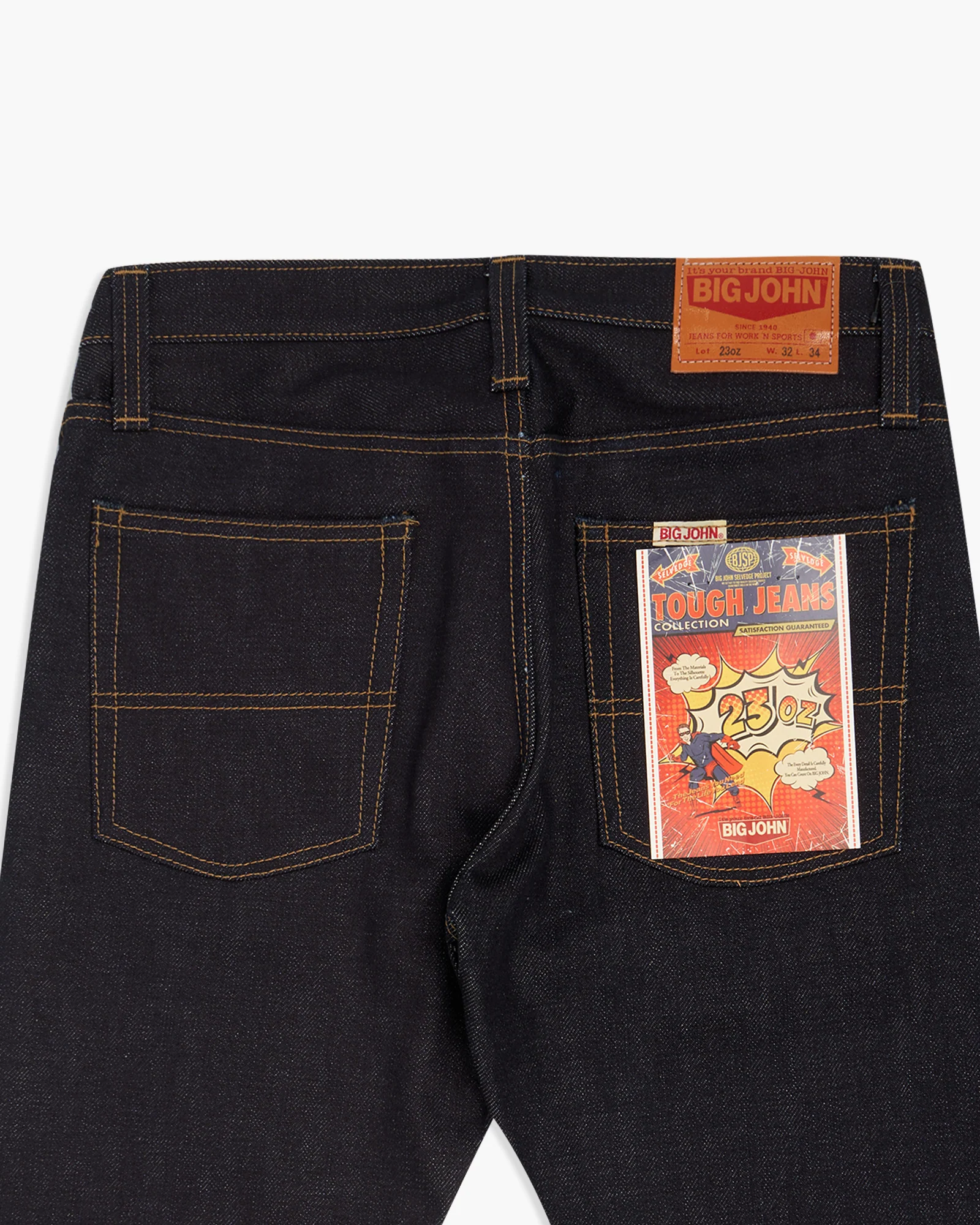 Big John M106G Tough 23oz Slim Tapered Selvedge Mens Jeans - Unwashed - Image 6