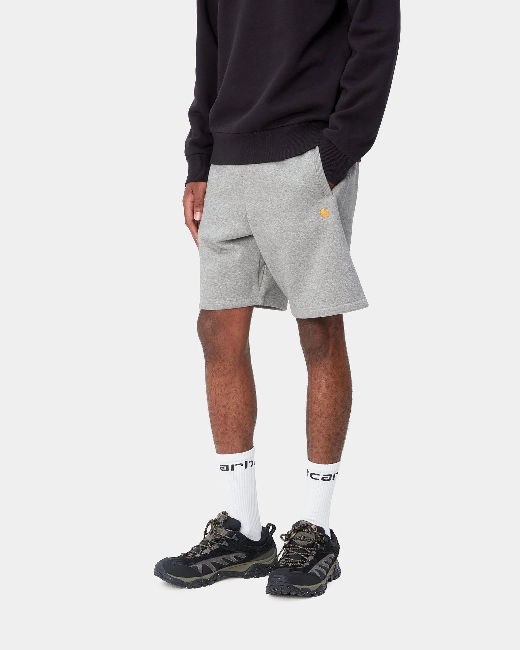 Carhartt WIP Chase Sweat Shorts - Grey Heather / Gold - Image 3