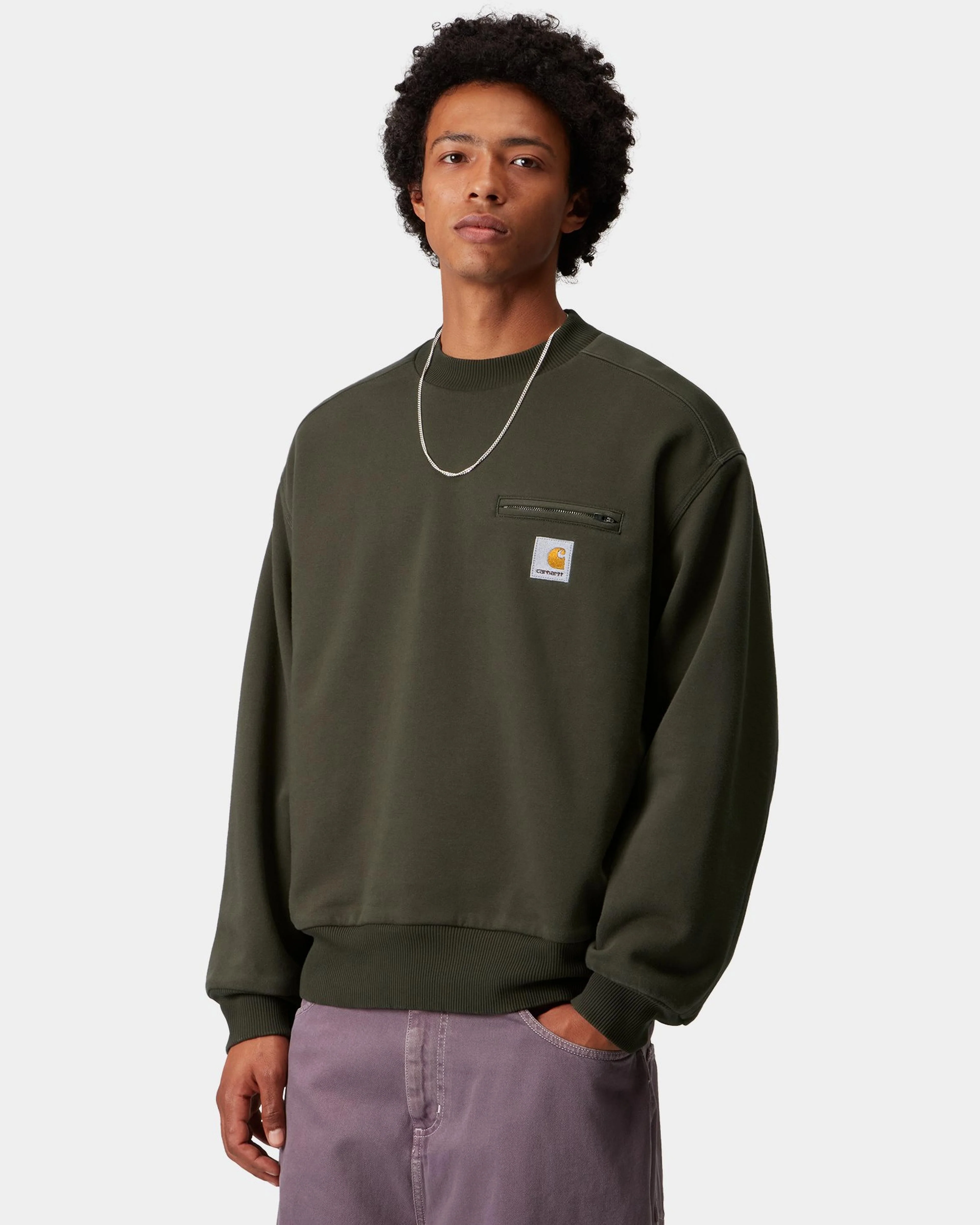 Carhartt WIP Detroit Sweat - Olive Stone Washed - Image 2