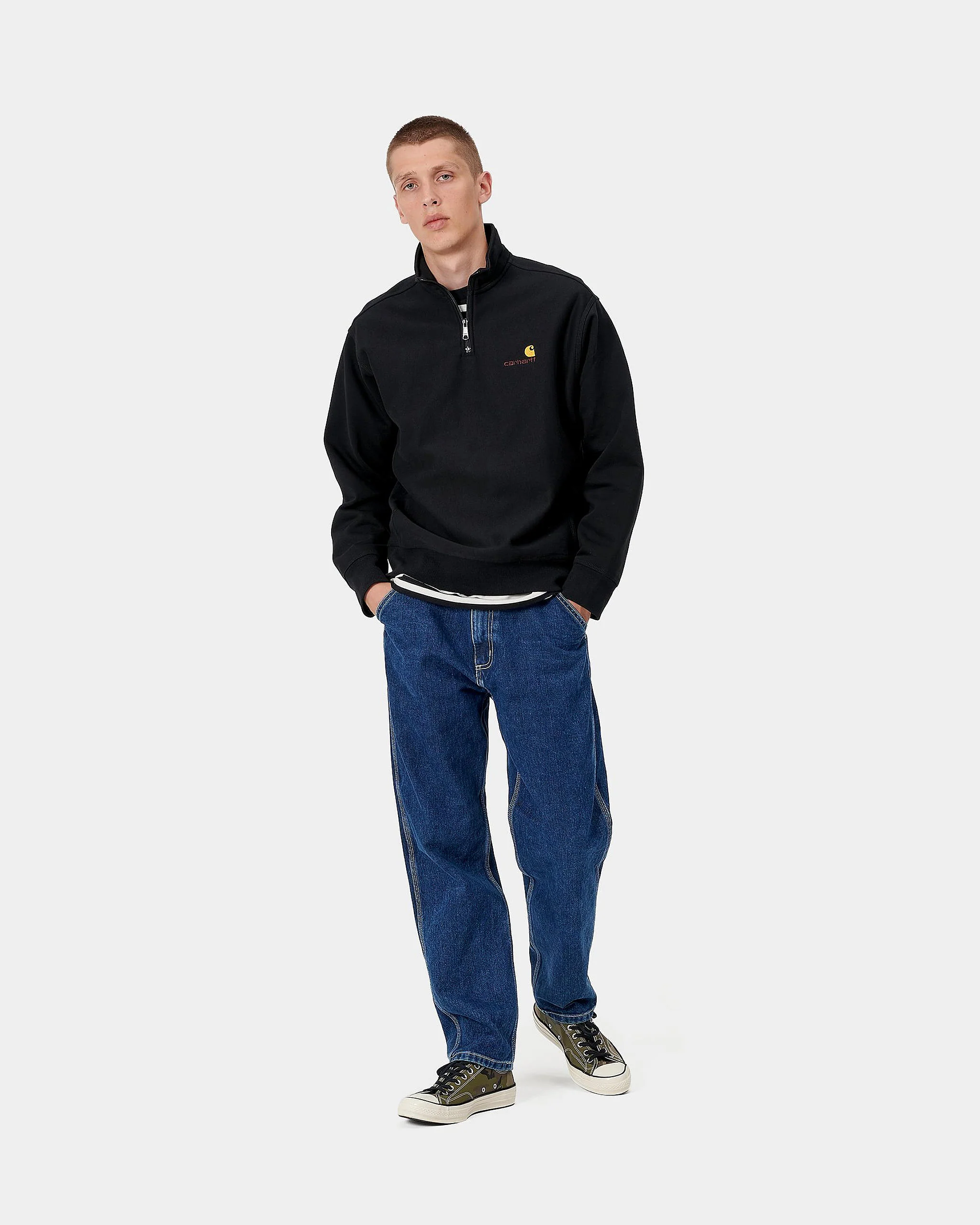 Carhartt WIP Half Zip American Script Sweat - Black - Image 5