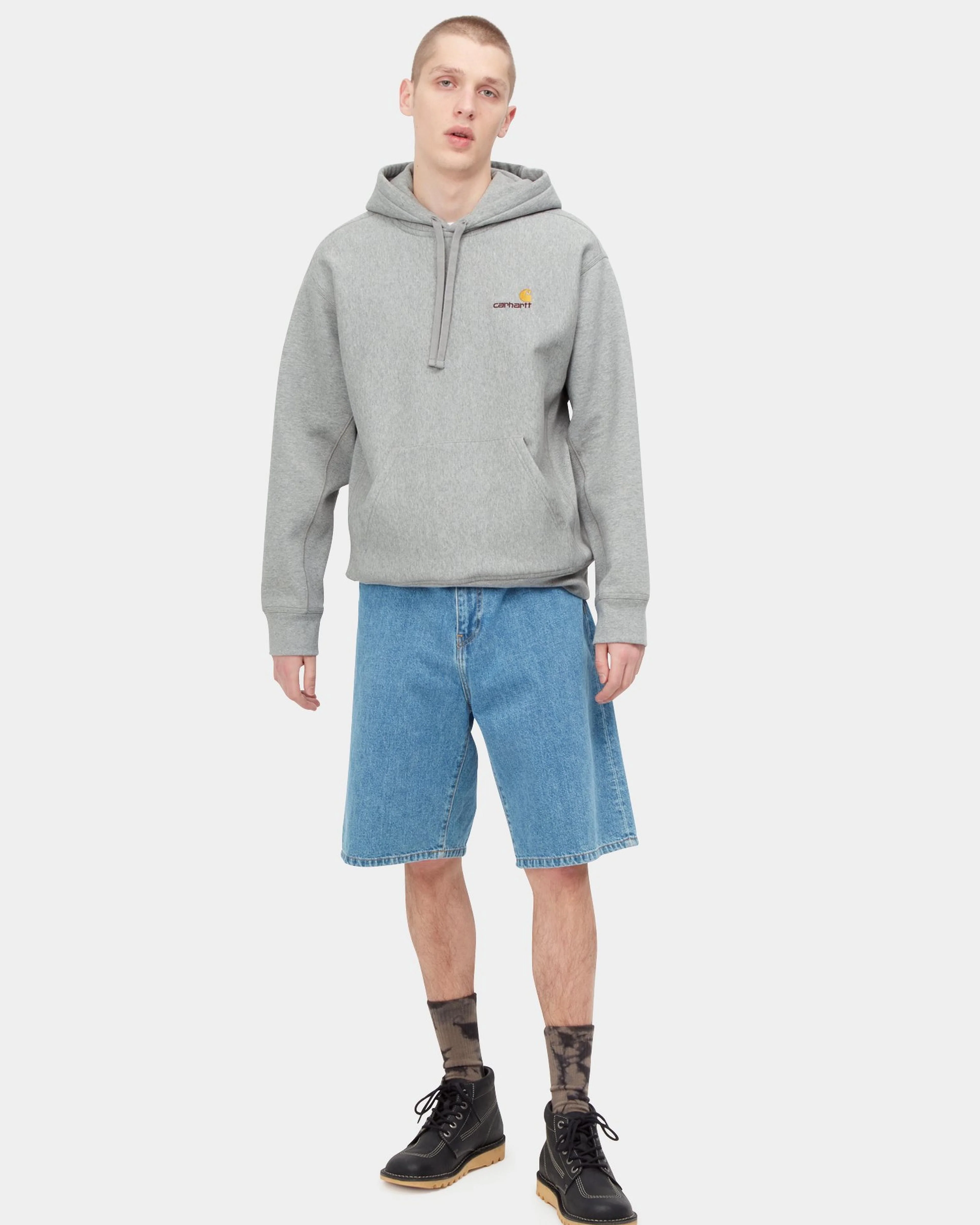 Carhartt WIP Hooded American Script Sweat - Grey Heather - Image 3