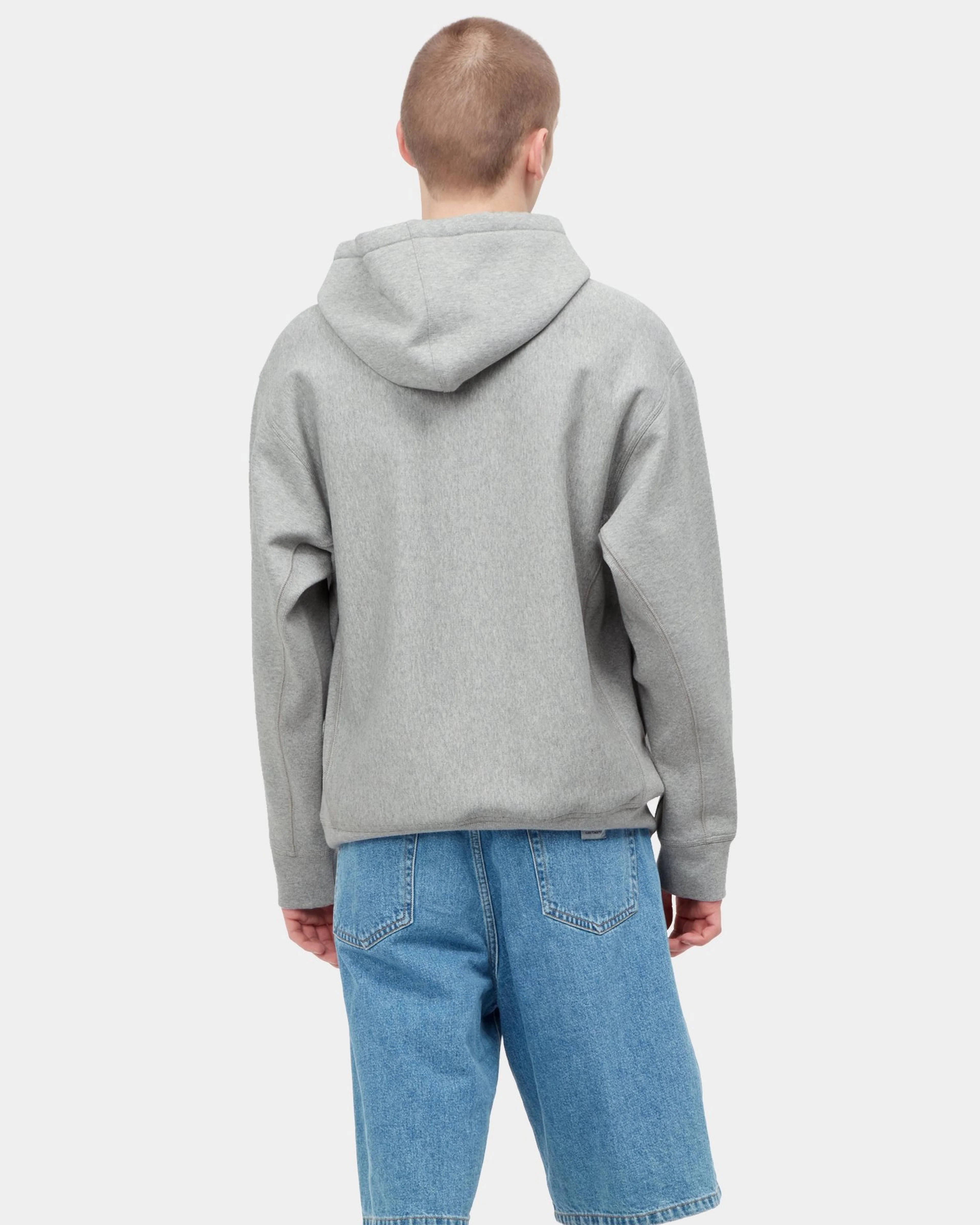 Carhartt WIP Hooded American Script Sweat - Grey Heather - Image 4