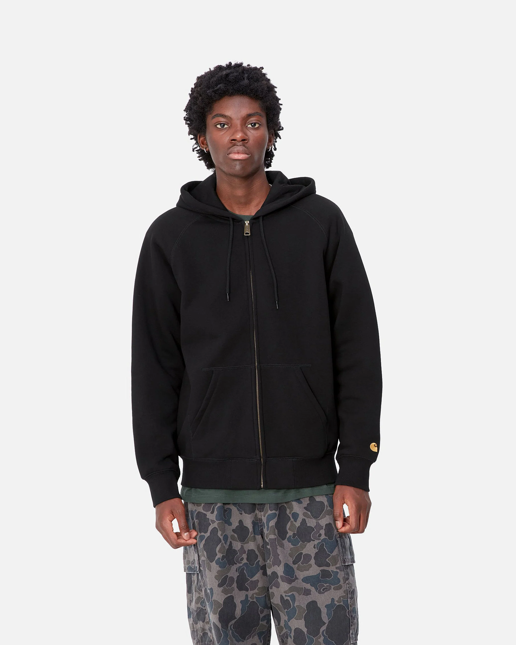Carhartt WIP Hooded Chase Jacket - Black / Gold - Image 3