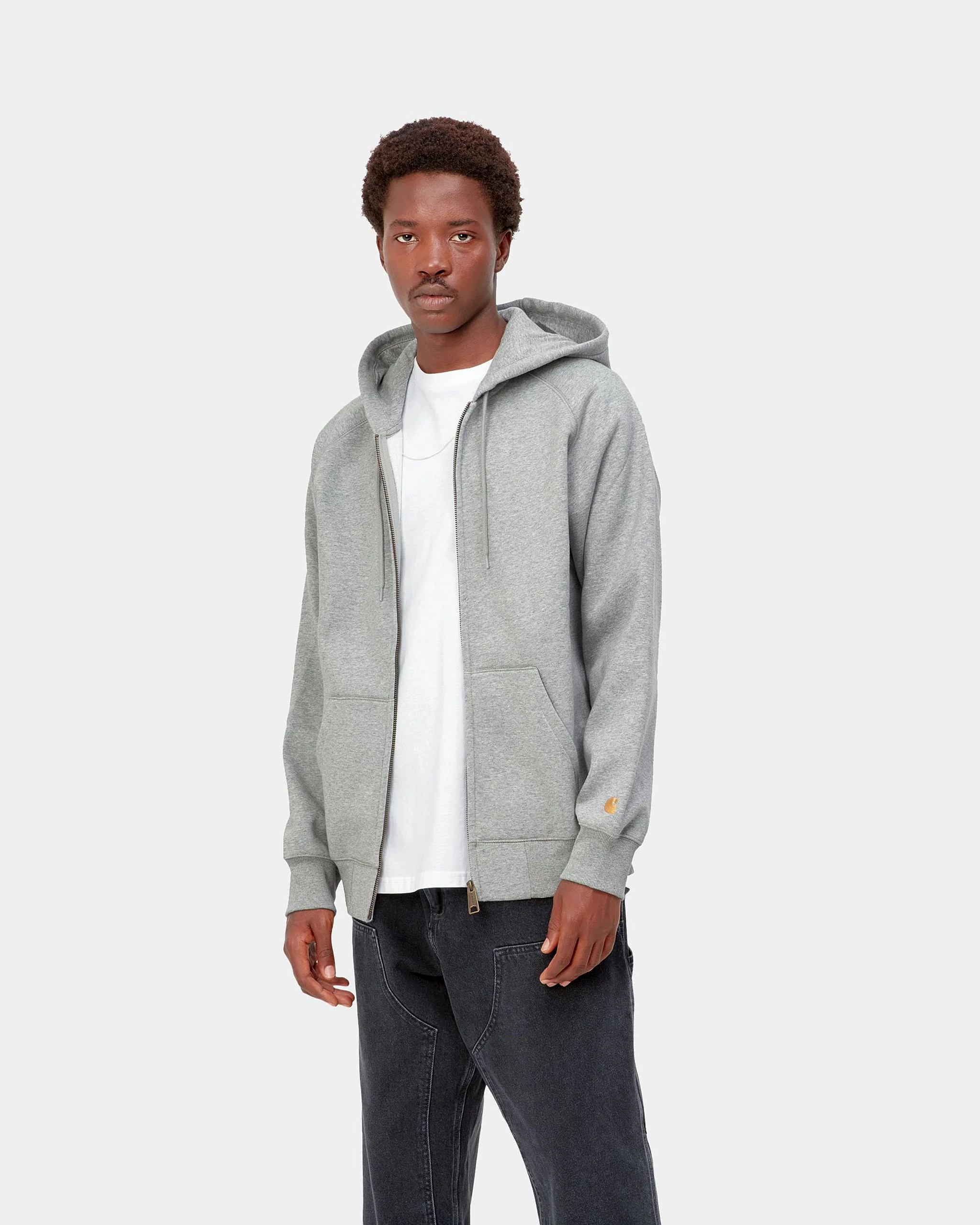 Carhartt WIP Hooded Chase Jacket - Grey Heather / Gold - Image 3