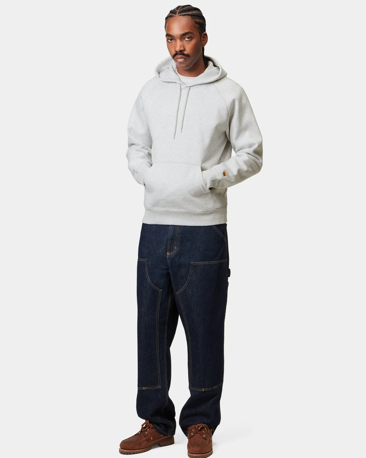 Carhartt WIP Hooded Chase Sweat - Ash Heather / Gold - Image 4