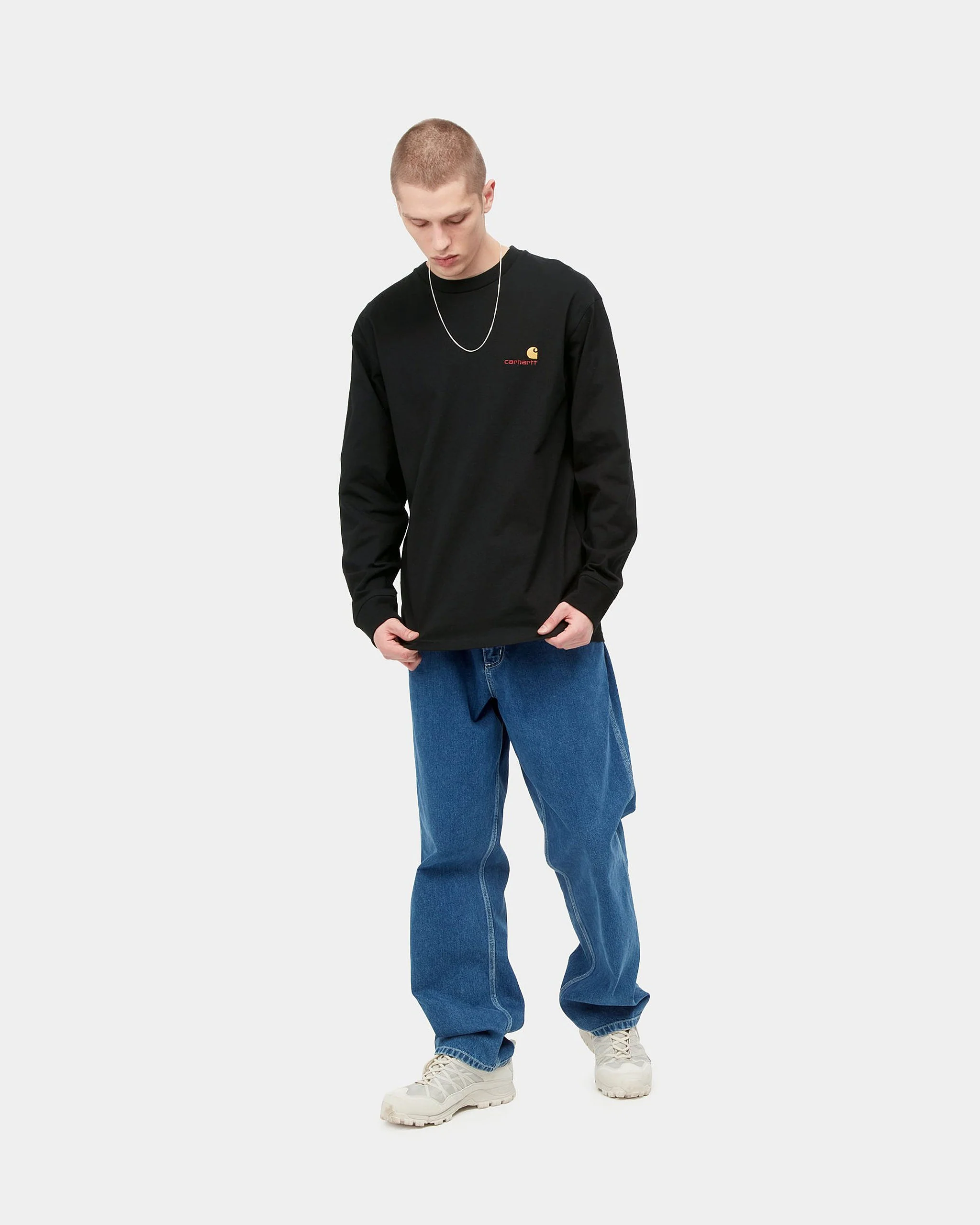 Carhartt WIP L/S American Script Tee - Black - Image 3