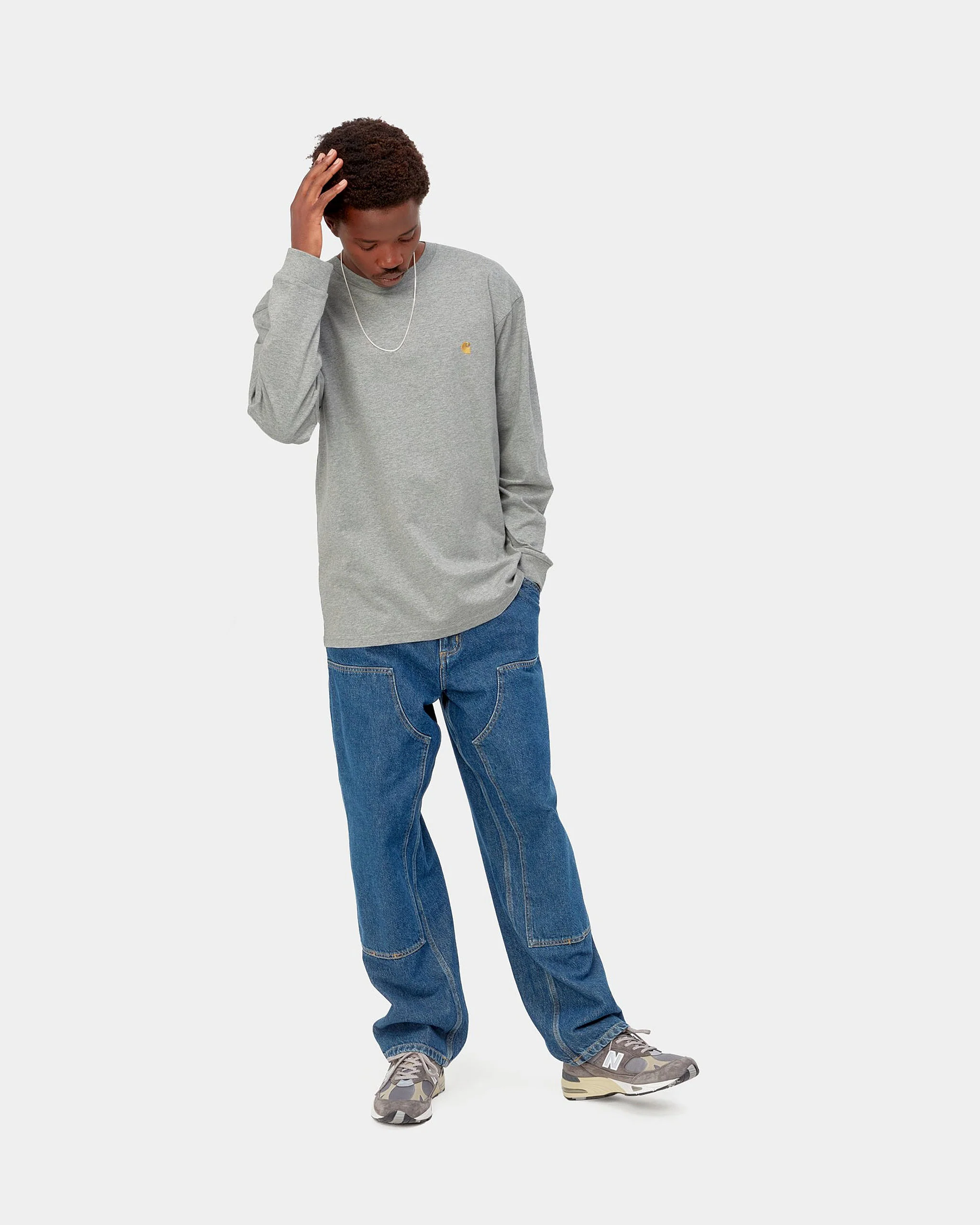 Carhartt WIP L/S Chase Tee - Grey Heather / Gold - Image 4