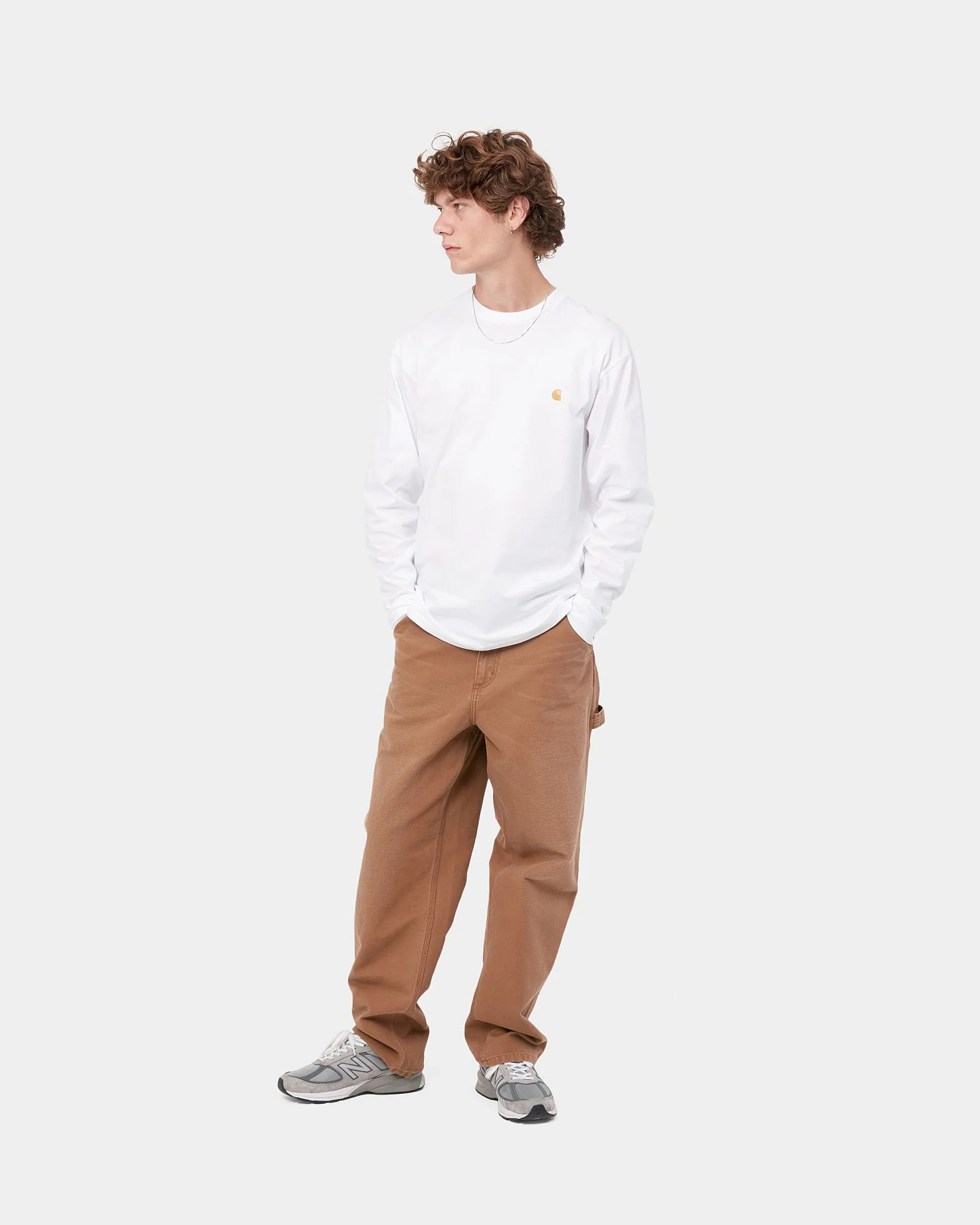 Carhartt WIP L/S Chase Tee - White / Gold - Image 3