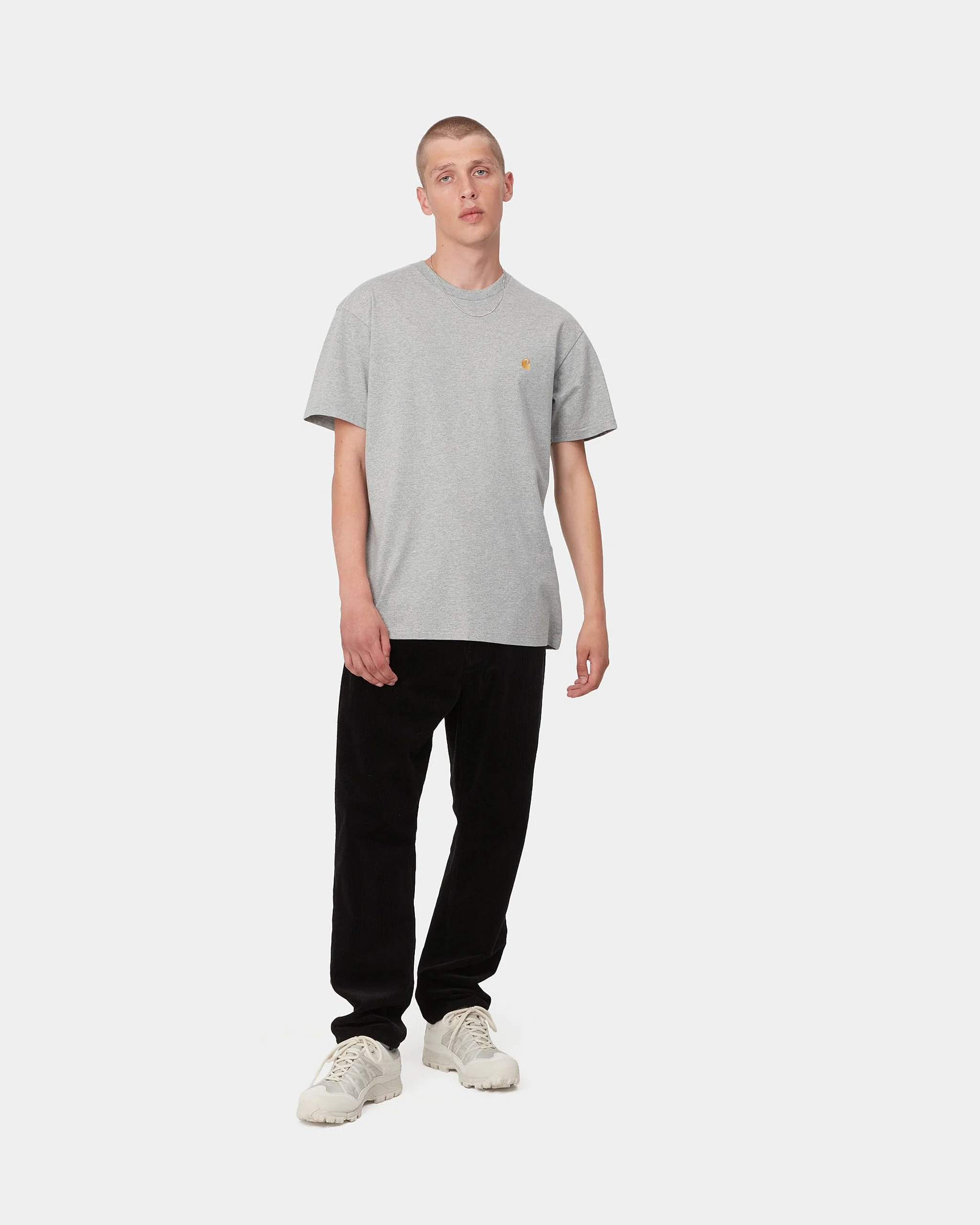 Carhartt WIP S/S Chase Tee - Grey Heather / Gold - Image 4