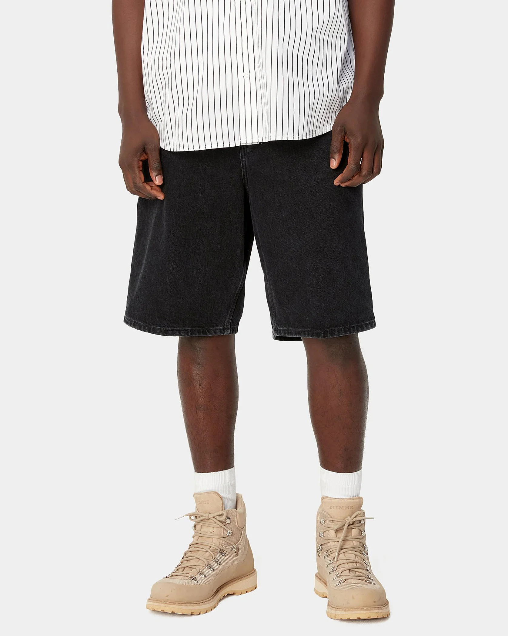 Carhartt WIP Single Knee Shorts - Black Stone Washed - Image 2