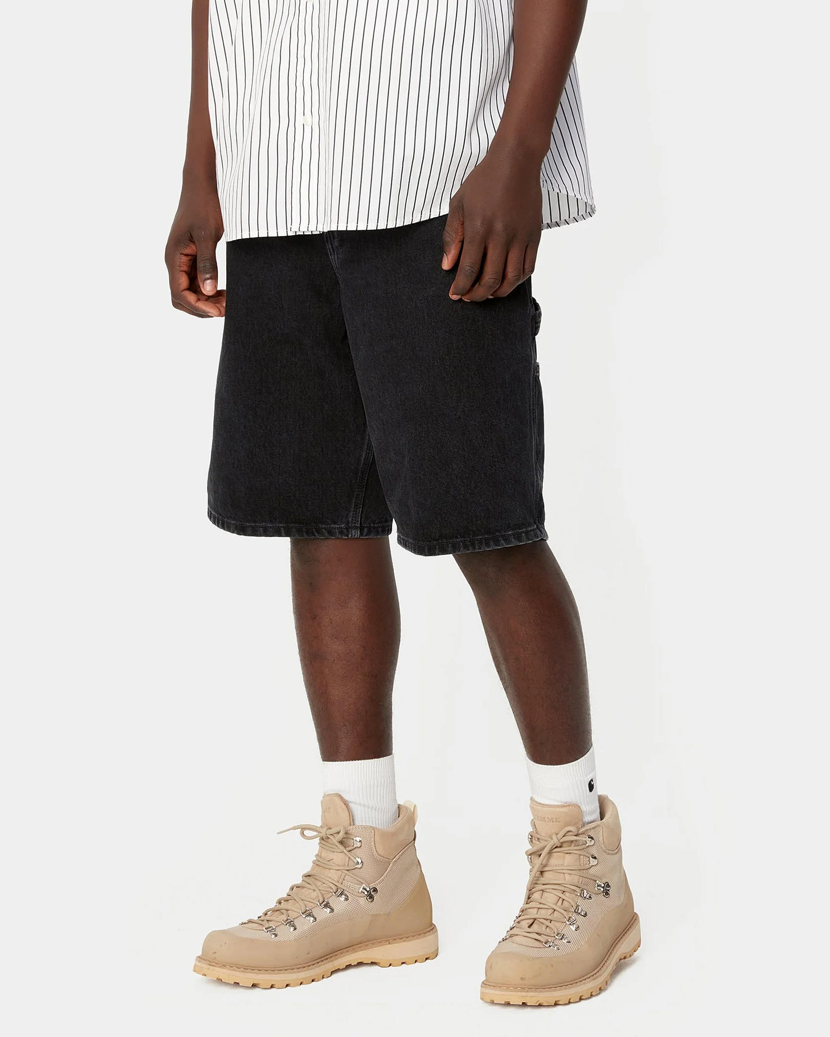 Carhartt WIP Single Knee Shorts - Black Stone Washed - Image 4