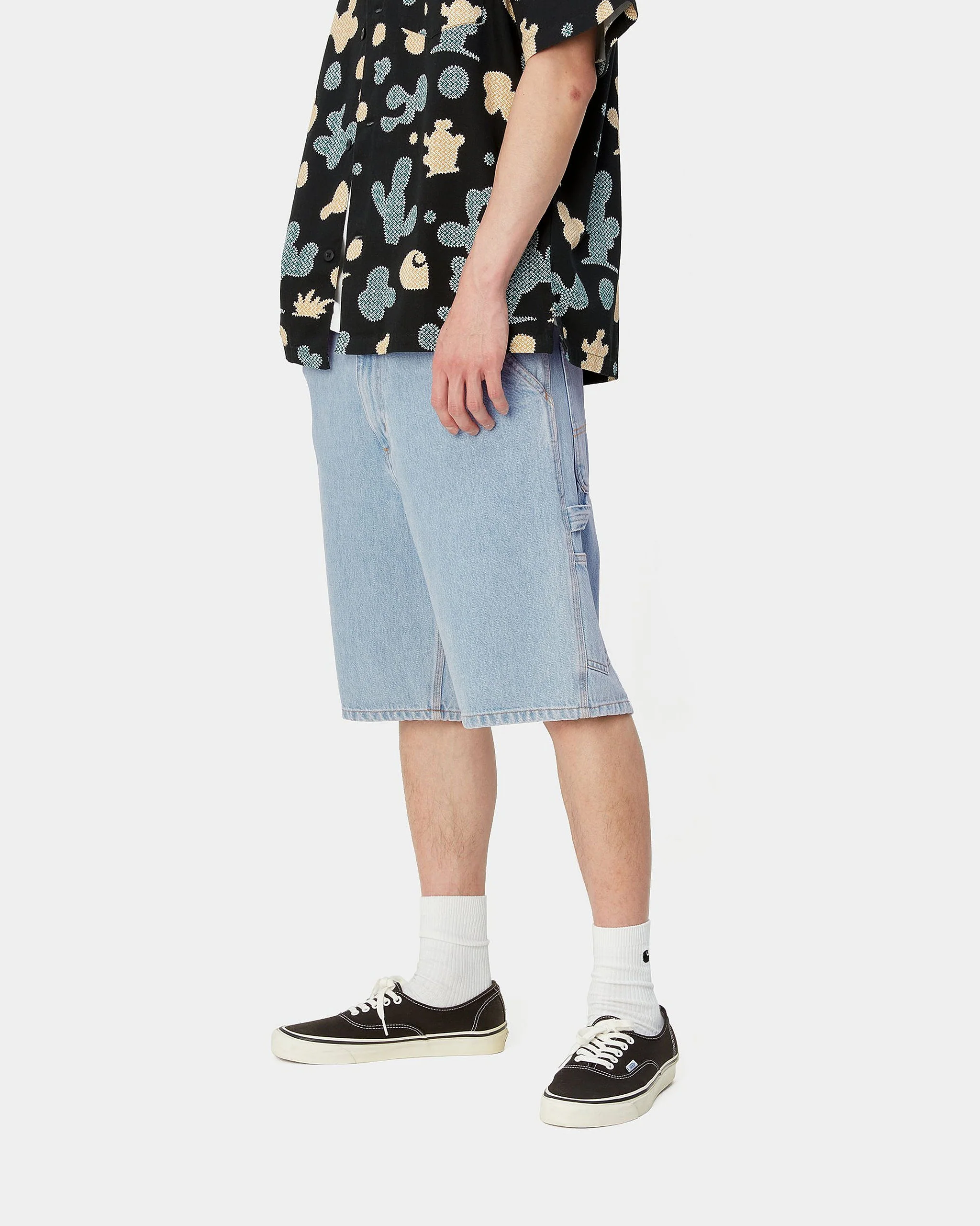 Carhartt WIP Single Knee Shorts - Blue Heavy Stone Bleached - Image 3