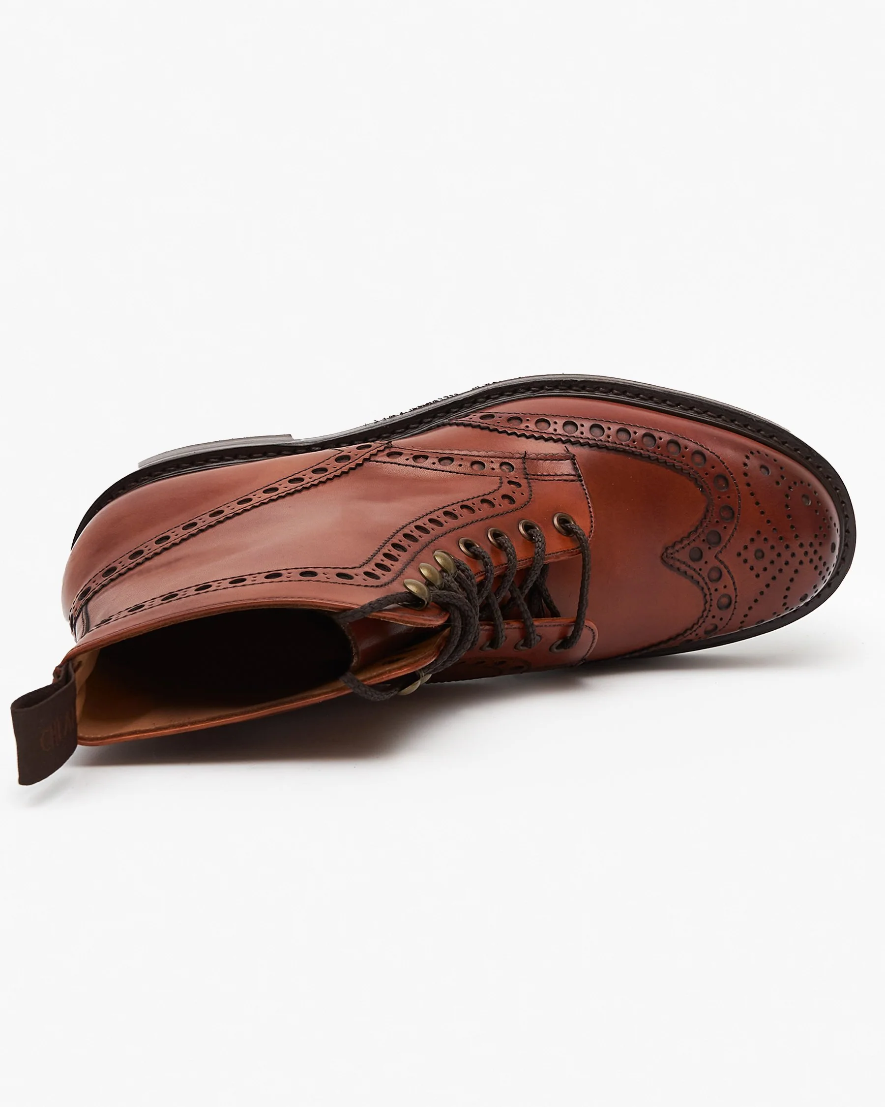 Cheaney Tweed R Wingcap Brogue Boot - Dark Leaf Calf Leather / Dainite Rubber Sole - Image 5