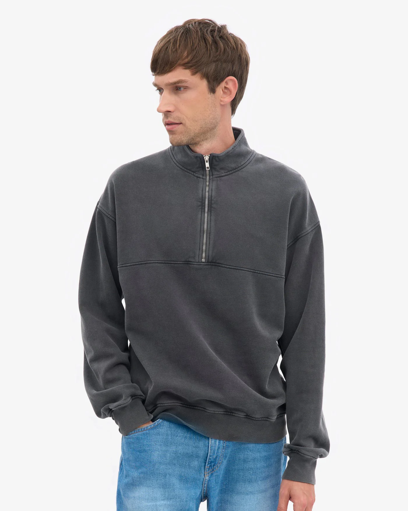 Colorful Standard Organic Quarter Zip Sweater - Faded Black - Image 2