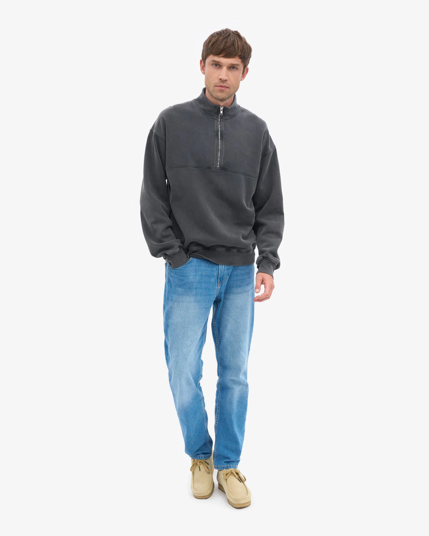 Colorful Standard Organic Quarter Zip Sweater - Faded Black - Image 5
