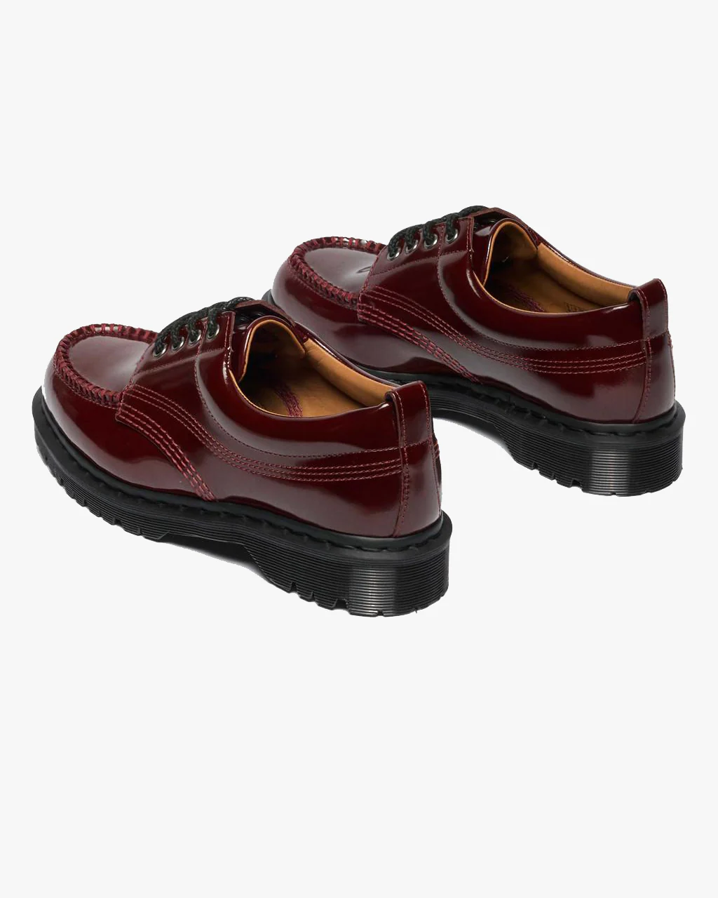 Dr Martens Archive Lowell 4-Eye Moc Toe Shoe - Cherry Red Laquered Leather - Image 6