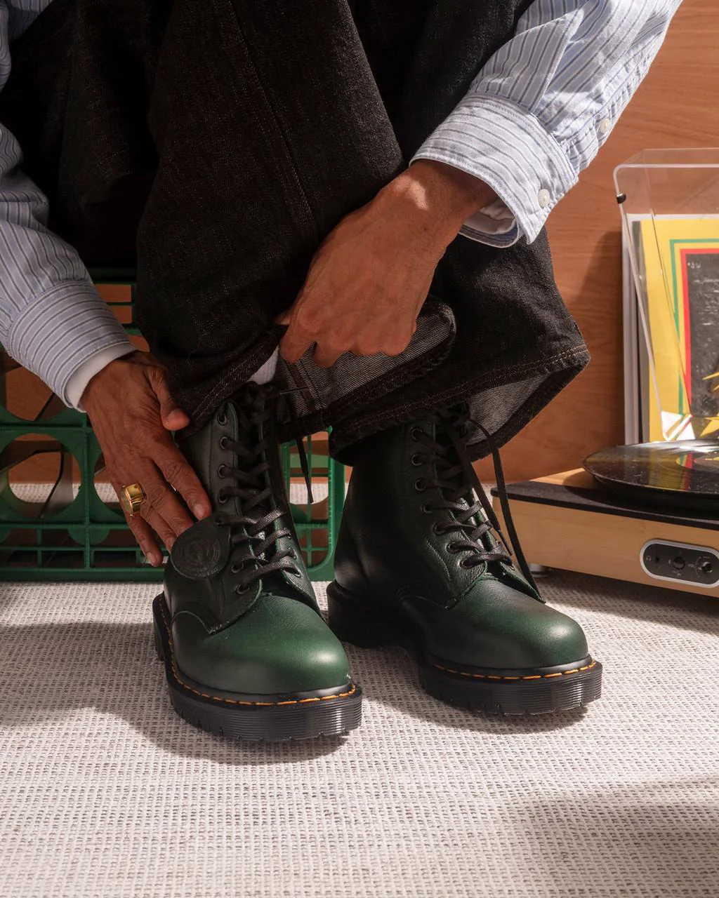 Dr Martens Made In England 1460 Pascal Boots - Green Buckingham - Image 2