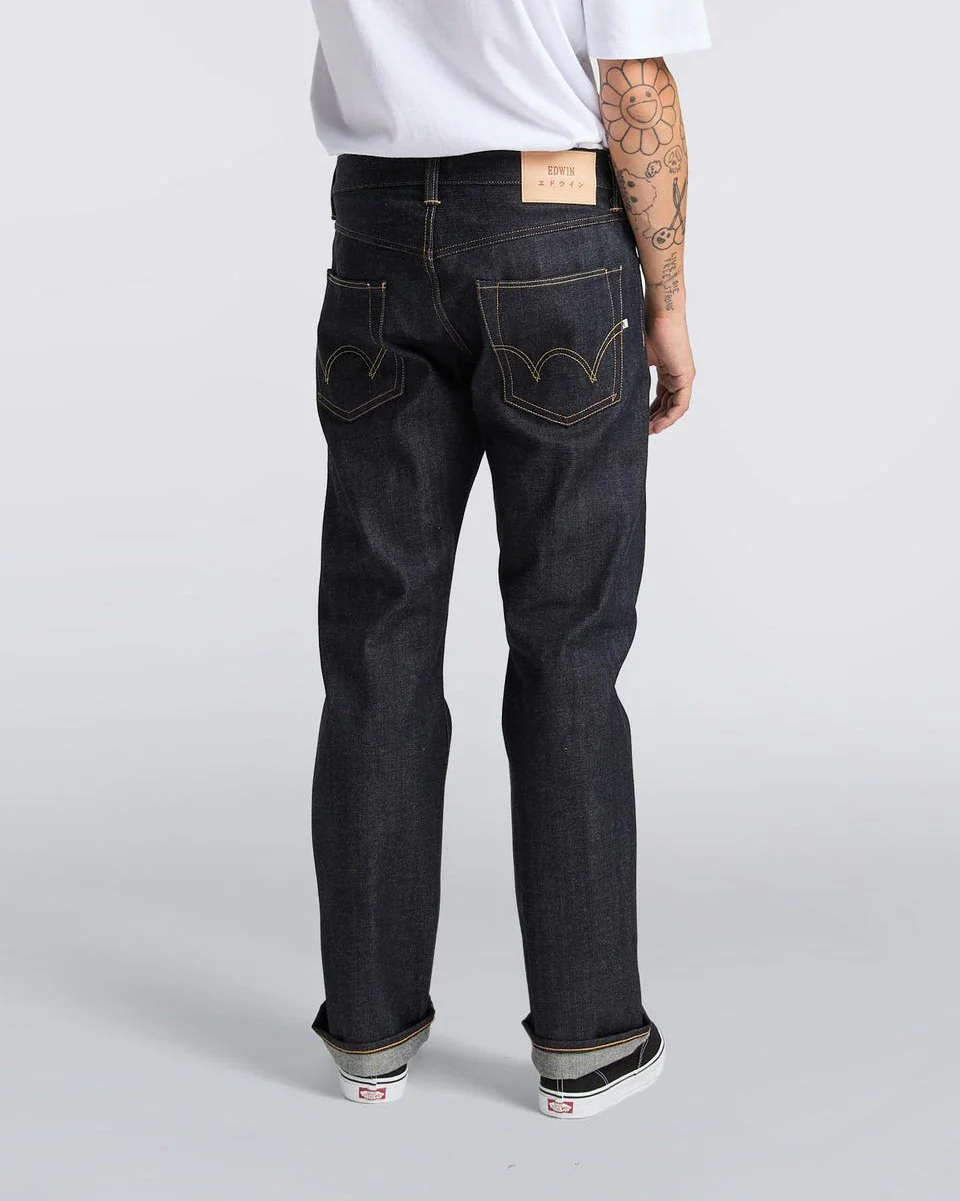 Edwin ED-47 Regular Fit Mens Jeans - 14oz Red Listed Selvage Denim / Blue Unwashed - Image 4