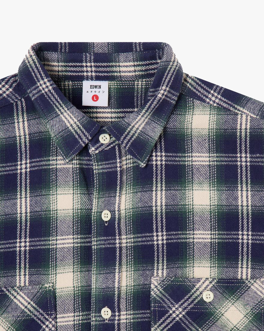 Edwin L/S Work Shirt - Navy / Green - Image 5