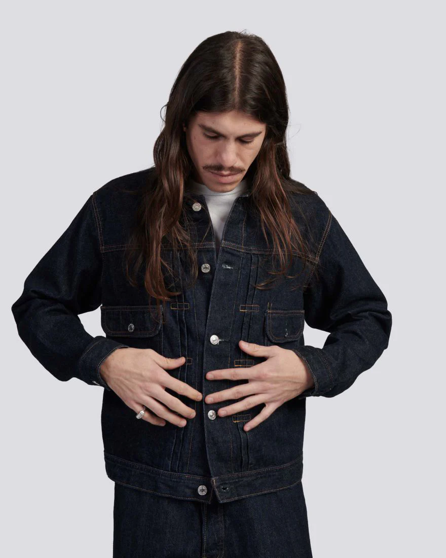 Edwin Made In Japan Denim Jacket - 14oz Kurabo Recycled Red Selvage Denim / Blue Rinsed - Image 2