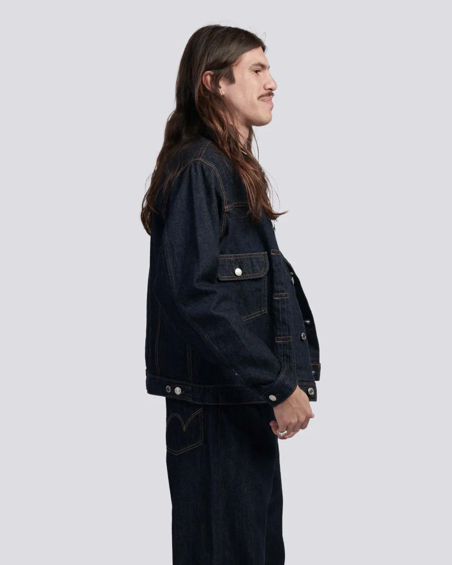 Edwin Made In Japan Denim Jacket - 14oz Kurabo Recycled Red Selvage Denim / Blue Rinsed - Image 3