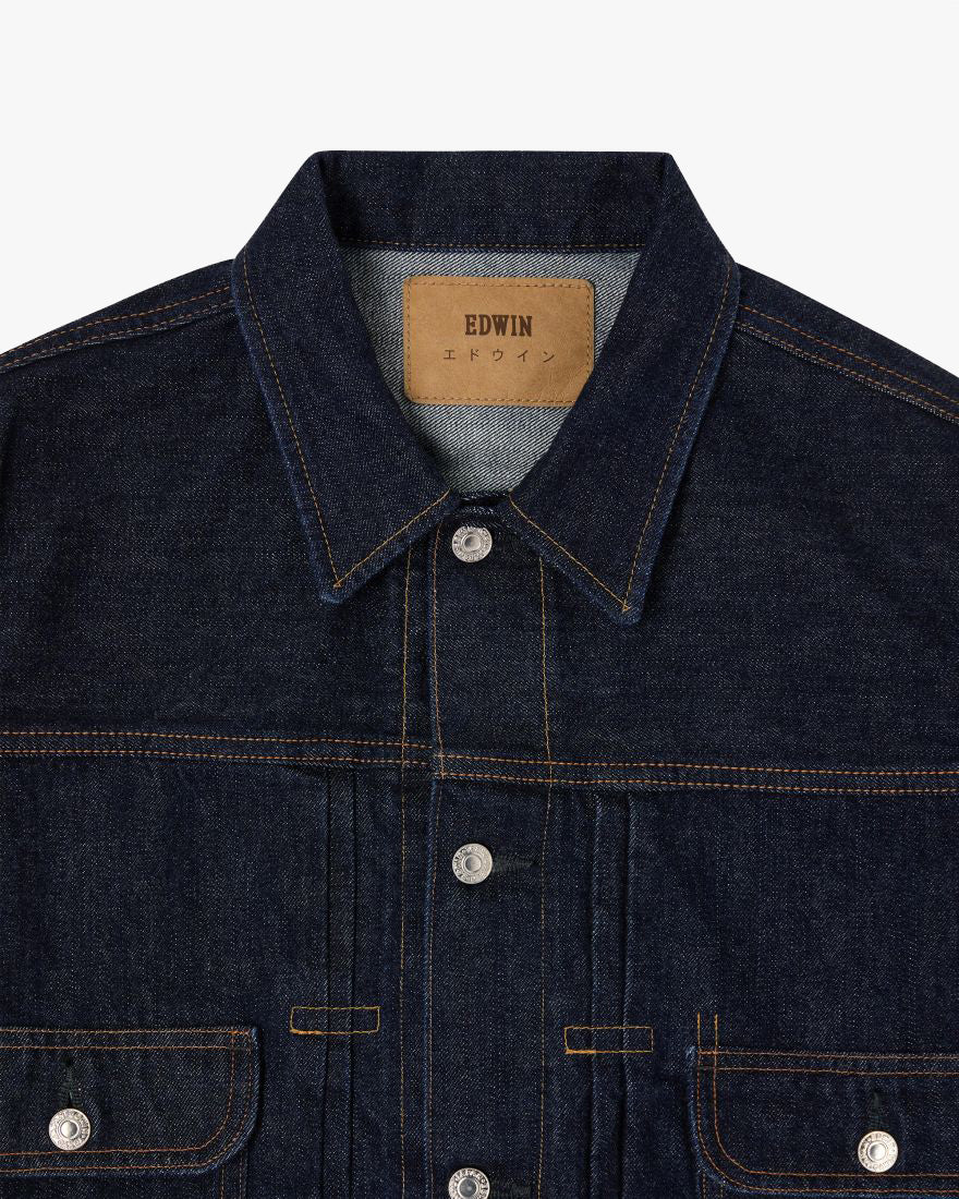 Edwin Made In Japan Denim Jacket - 14oz Kurabo Recycled Red Selvage Denim / Blue Rinsed - Image 4