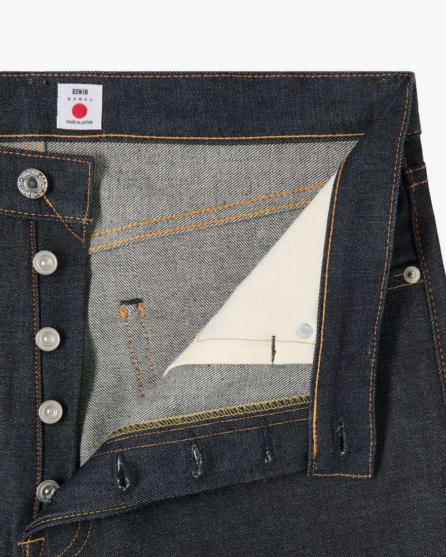 Edwin Made In Japan Loose Fit Mens Jeans - 13.5oz Kaihara Pure Indigo Rainbow Selvage Denim / Blue Unwashed - Image 6