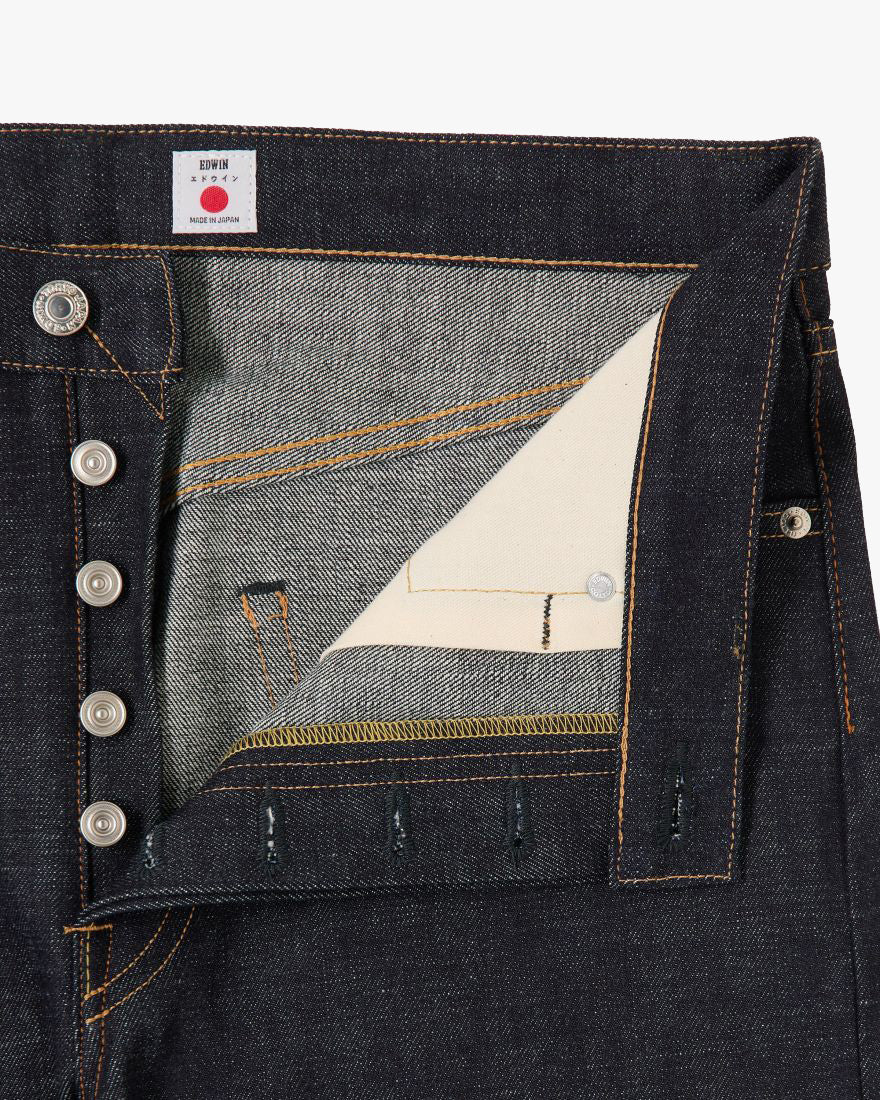 Edwin Made In Japan Regular Straight Mens Jeans - 13.5oz Kaihara Dark Pure Indigo Rainbow Selvage Denim / Blue Unwashed - Image 6