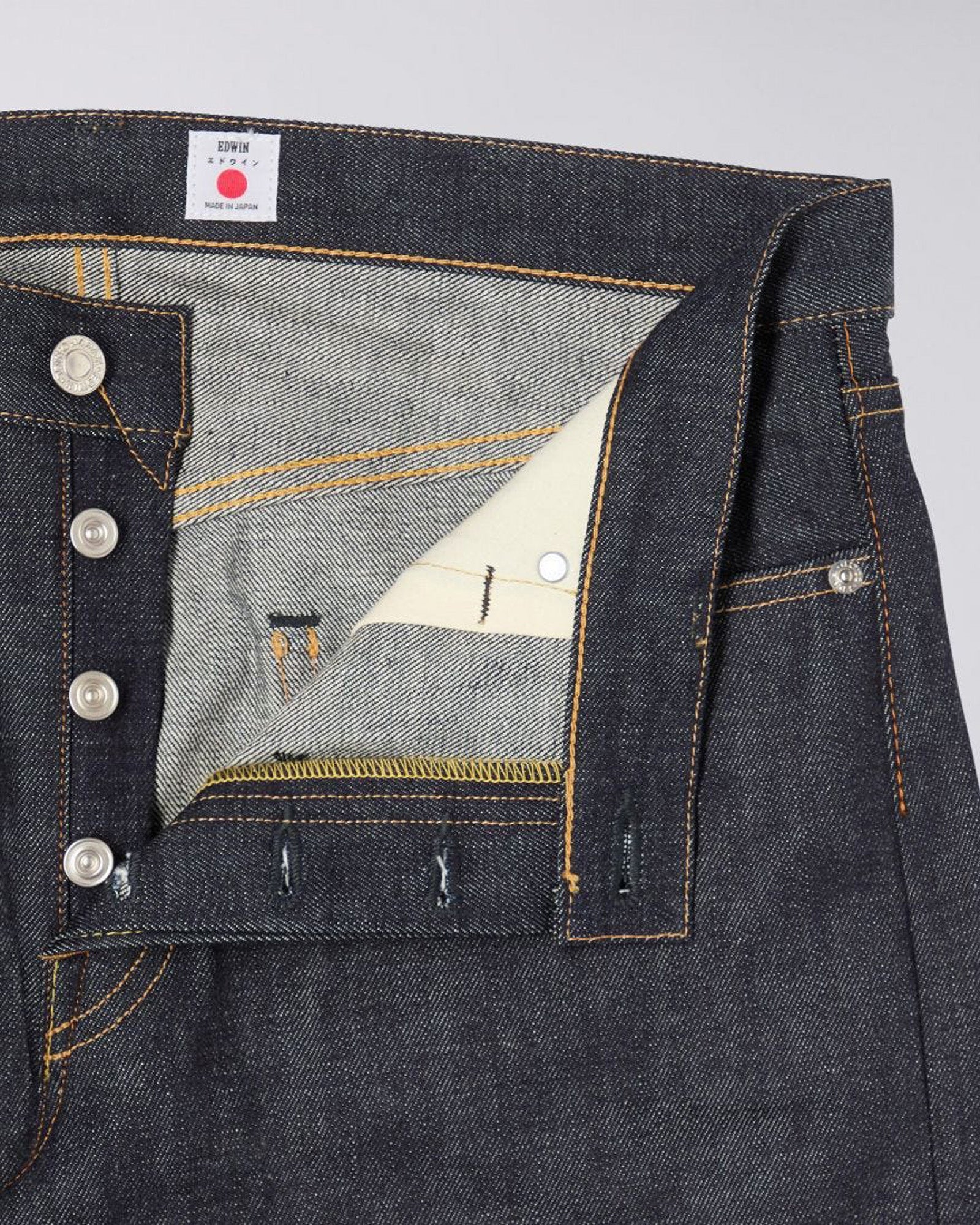 Edwin Made In Japan Regular Tapered Mens Jeans - 13.5oz Kaihara Dark Pure Indigo Rainbow Selvage Denim / Blue Unwashed - Image 6