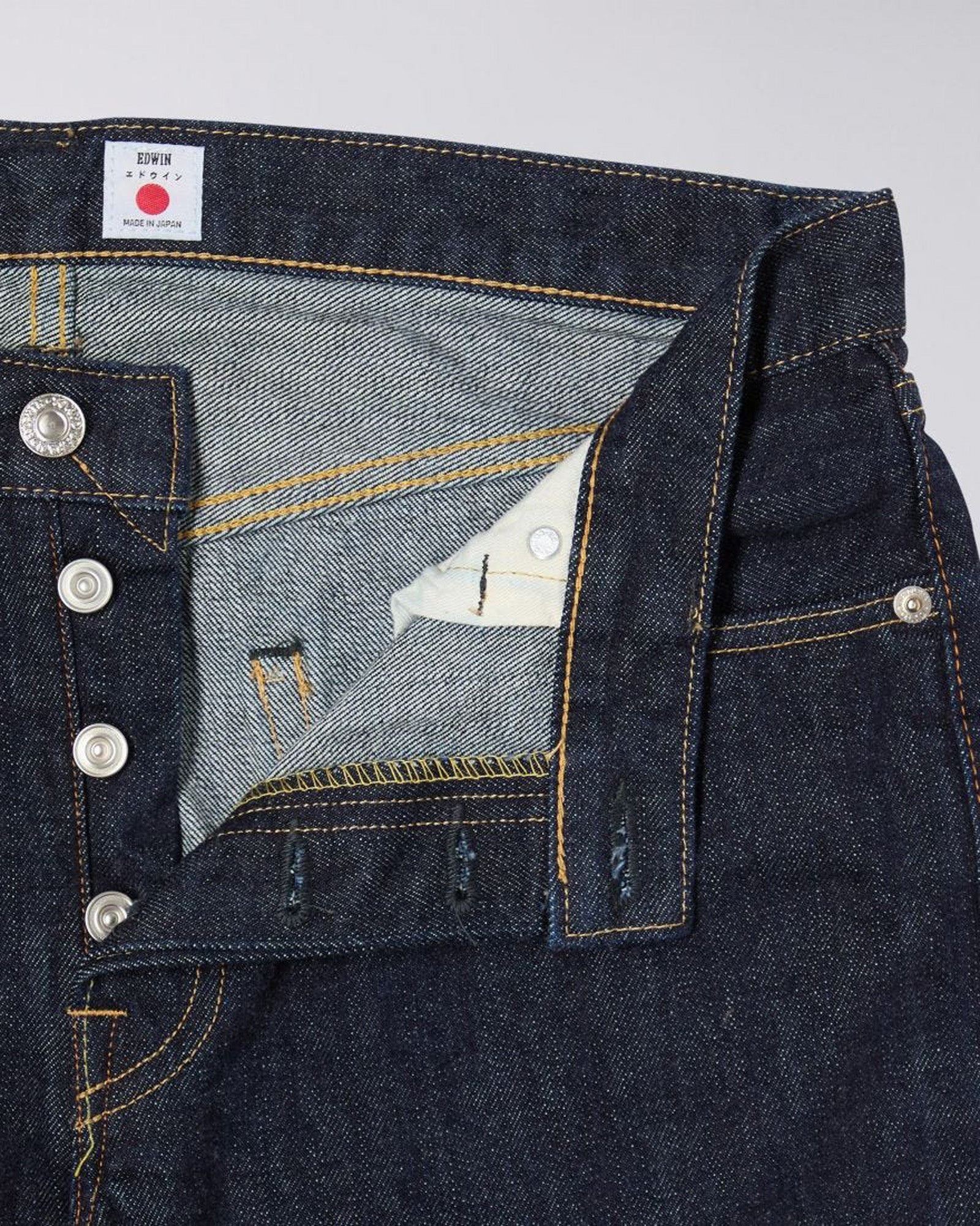 Edwin Made In Japan Regular Tapered Mens Jeans - 14oz Kurabo Recycled Red Selvage Denim / Blue Rinsed - Image 6