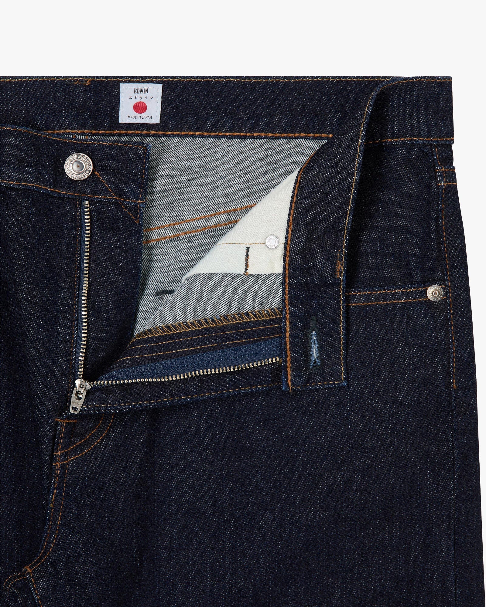 Edwin Made In Japan Slim Tapered Mens Jeans - 13oz Kaihara Pure Indigo Stretch Denim / Blue Rinsed - Image 6
