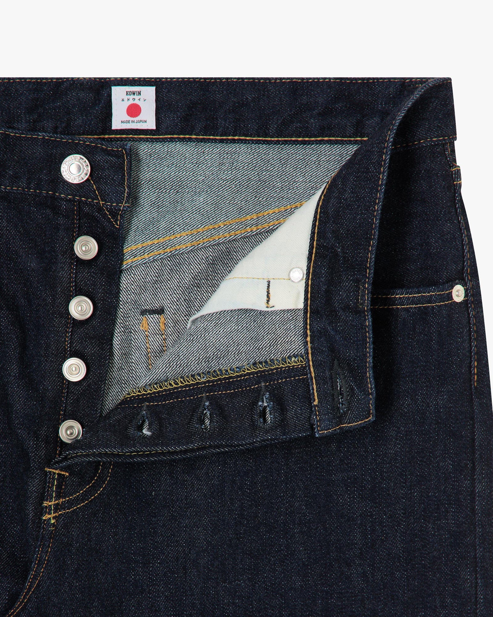 Edwin Made In Japan Wide Pant Loose Mens Jeans - 14oz Kurabo Recycled Red Selvage Denim / Blue Rinsed - Image 7
