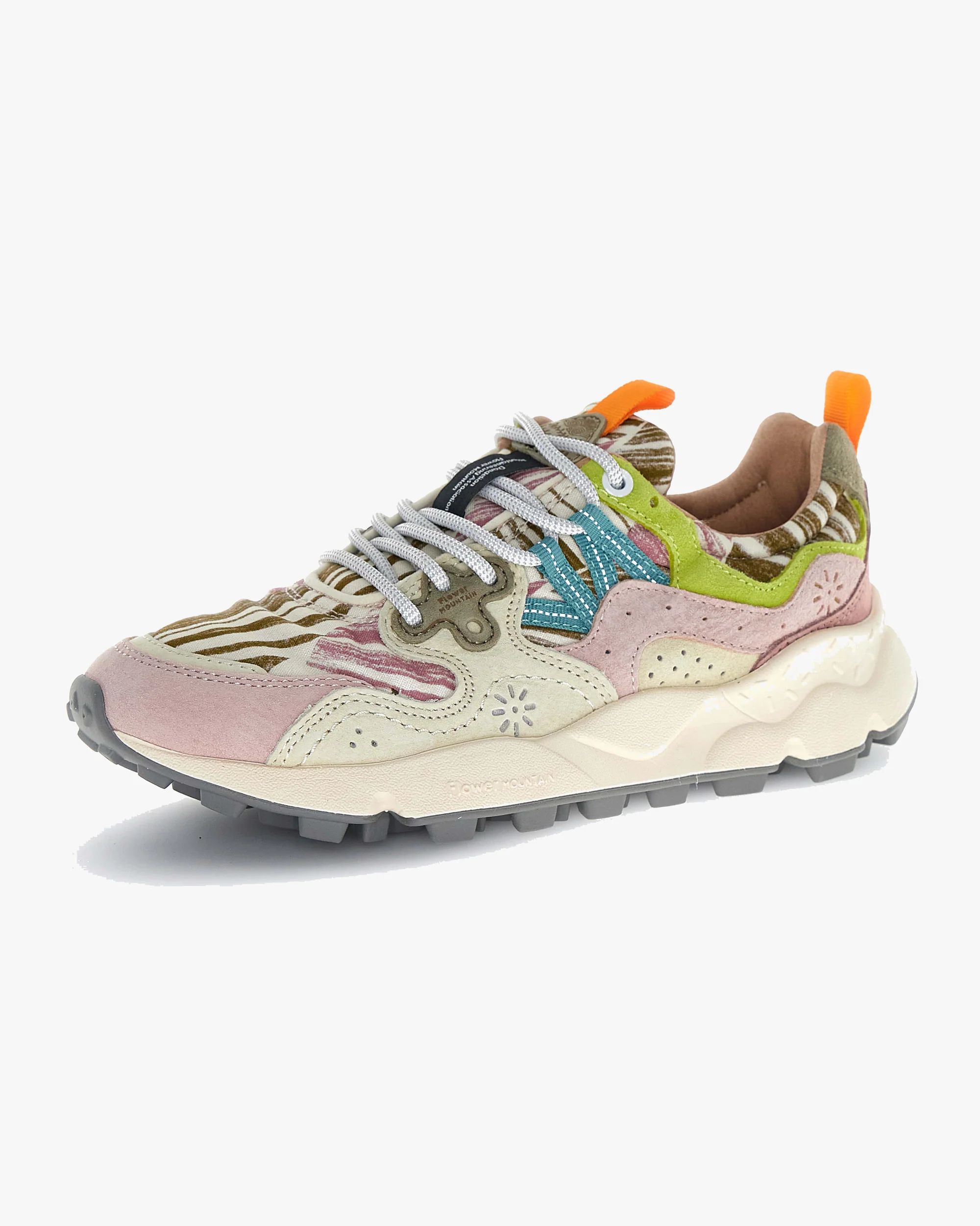 Flower Mountain Womens Yamano 3 Suede & Cotton Painted - Pink / White / Military - Image 2