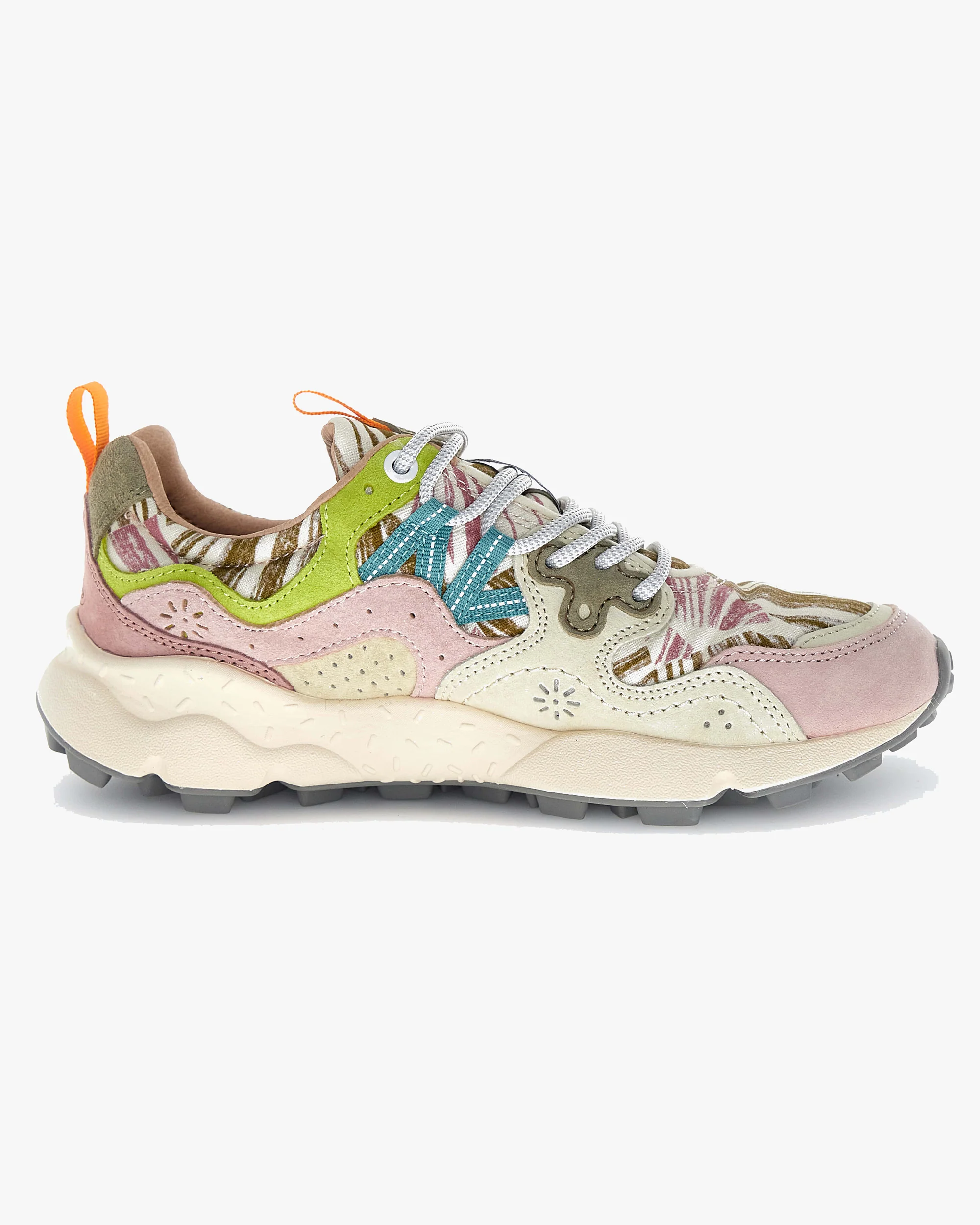 Flower Mountain Womens Yamano 3 Suede & Cotton Painted - Pink / White / Military - Image 3